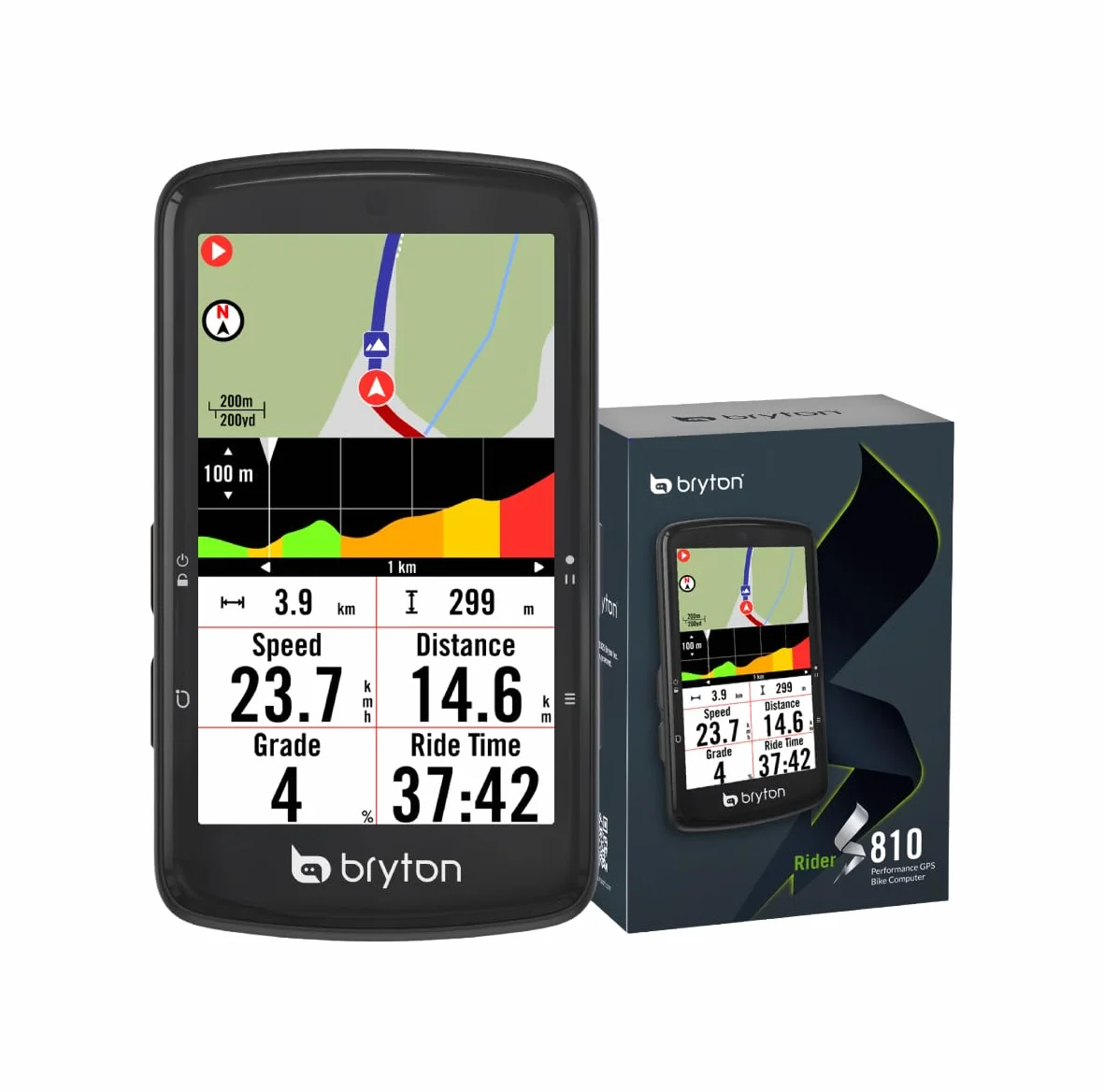 Bryton Rider S810 Pack Total 3 Sensores (Velocidad, Cadencia, Pulso) | Ciclocomputador GPS Táctil Color 3.5" | Batería 50h | Mapas Europa y Voz | Kit Ant+/BLE, Radar y E-Bike