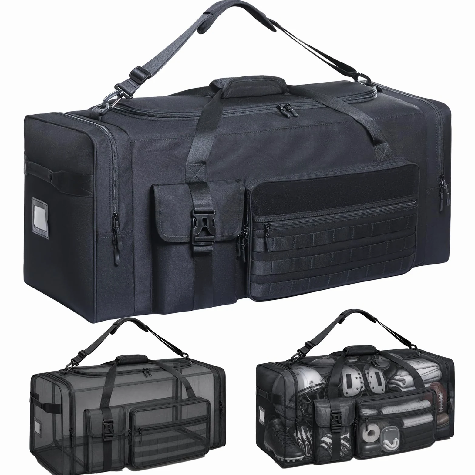 Bolsa de lona de 130 L, extra grande de 36 pulgadas, resistente, para gimnasio y viajes, bolsa de equipo de gran tamaño para baloncesto, béisbol, hockey, fútbol, cascos y almohadillas, duradera,
