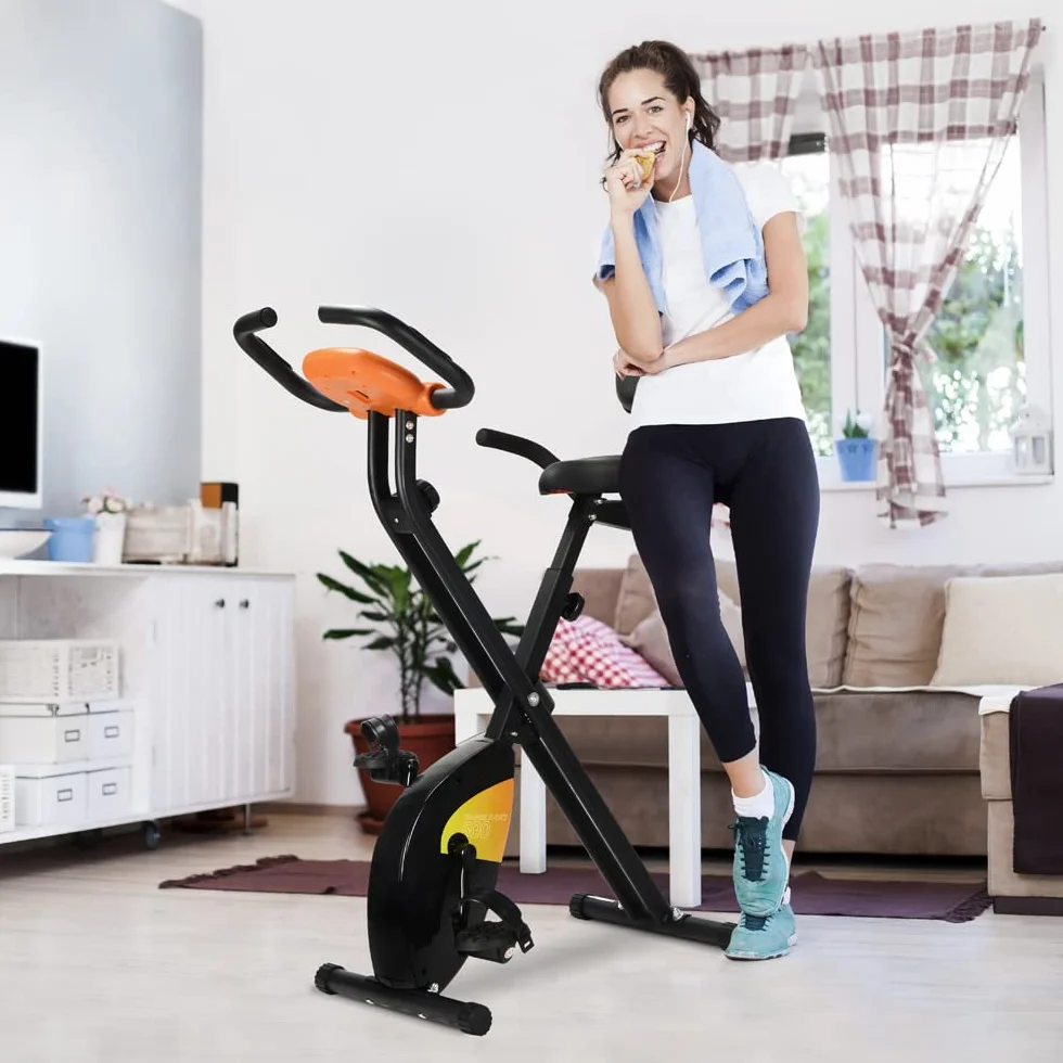 gridinlux, Bicicleta estática Plegable, Transmisión magnética, Doble Manillar, Monitor LCD con Registro actividad, Pulsómetro, Resistencia 8 niveles, Negro y naranja, Alpine X-Bike