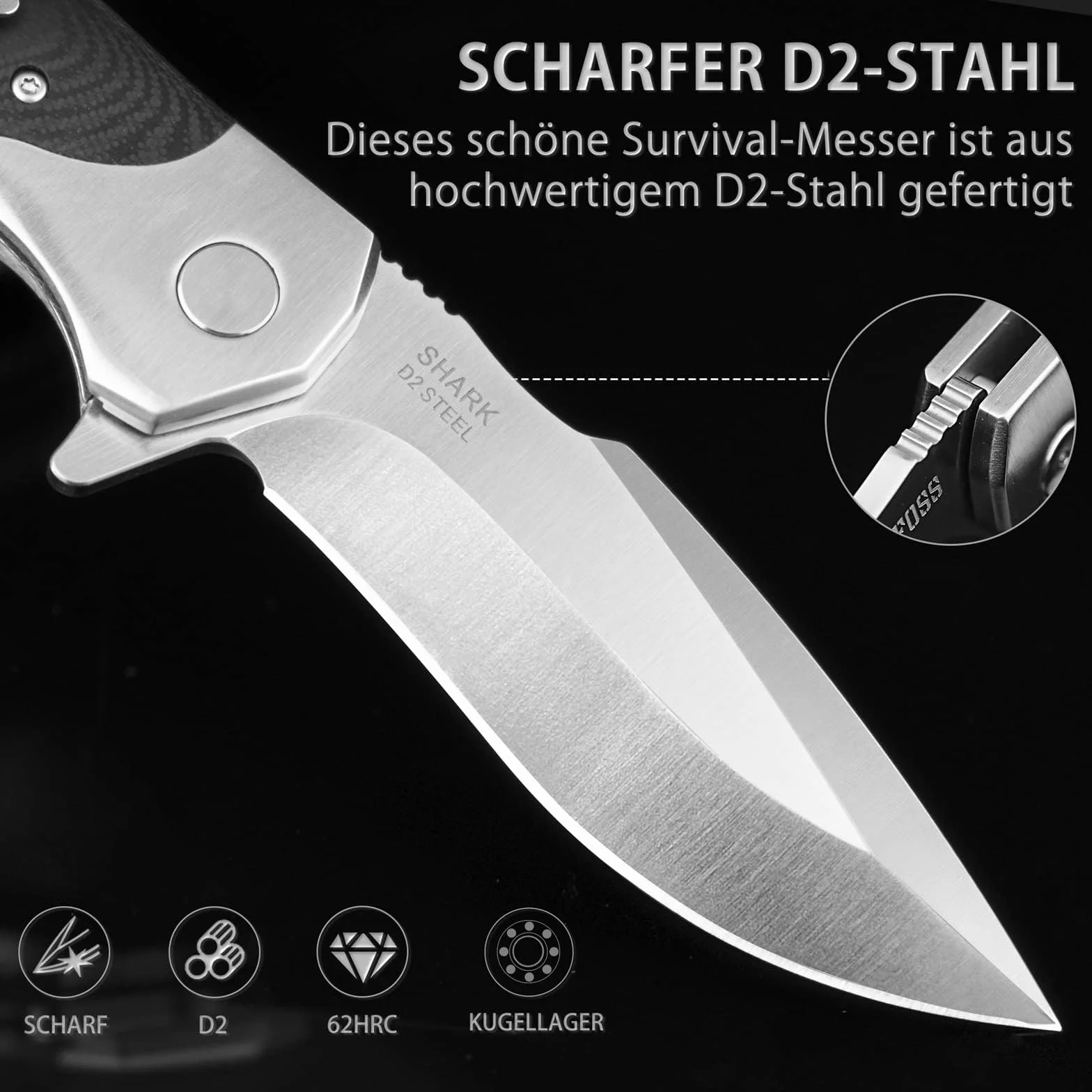 NedFoss Afilada navaja plegable, navaja de bolsillo con clip, cierre de forro seguro, Cuchillo de una mano de acero d2, adecuada para camping, Adecuado para camping, senderismo