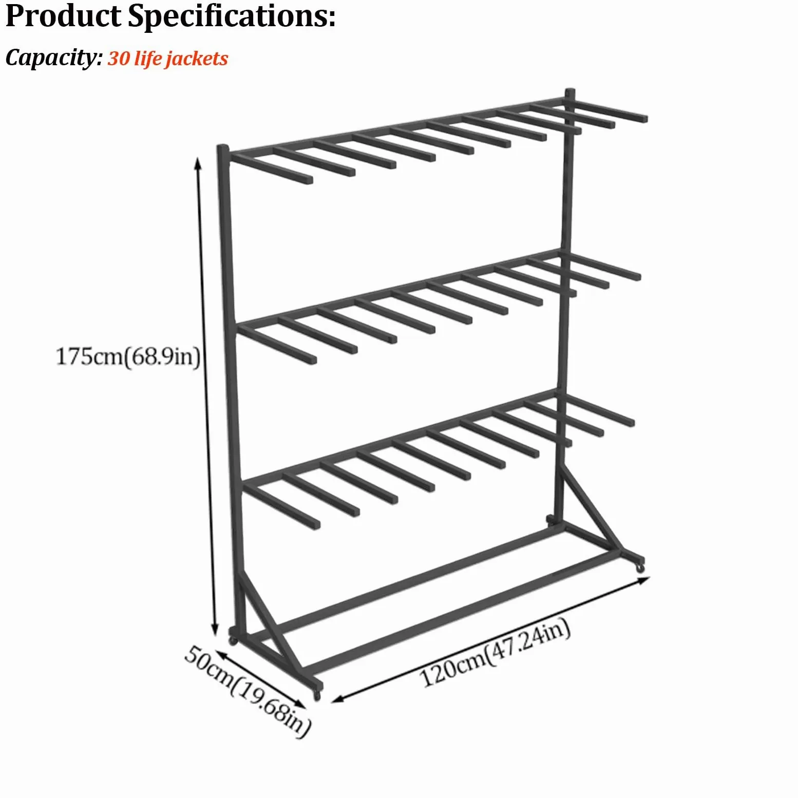 Soporte y Colgador para Chalecos Salvavidas y de flotabilidad, Organizador móvil con Ruedas para Accesorios de Piscina y Muelle (Estructura metálica de Secado)(3-Tier)