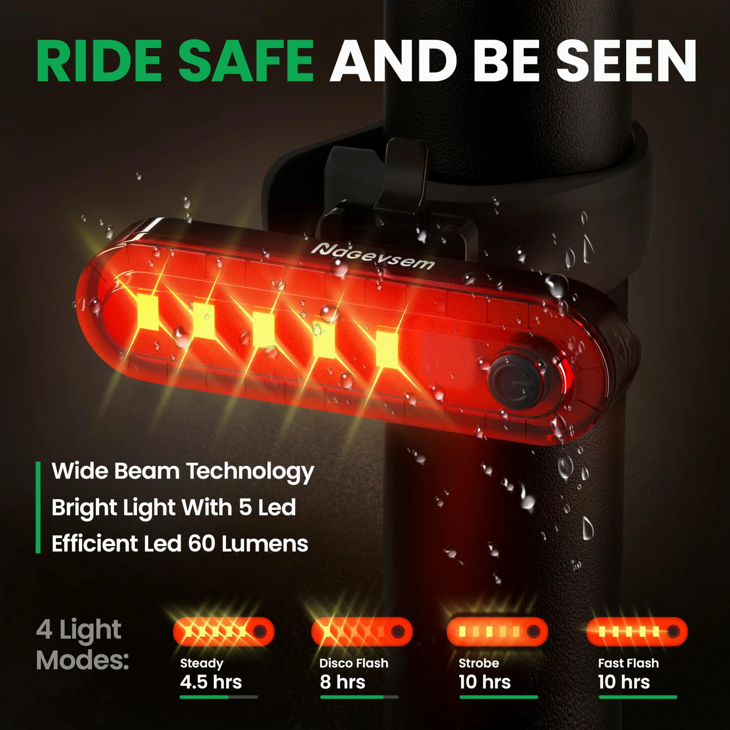 Juego de 2 luces LED para bicicleta, faros delanteros y traseros recargables USB-C superbrillantes, luz de bicicleta para montar por la noche en la montaña, 6 + 4 modos, regalo impermeable