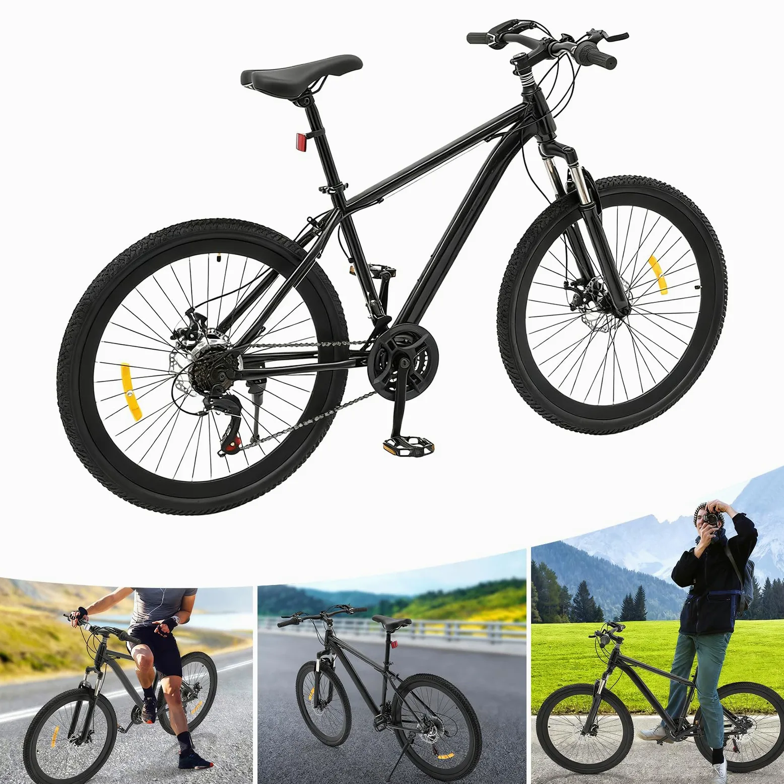 Bicicleta de montaña Hardtail de 26 pulgadas, bicicleta para adultos con frenos de disco de 21 velocidades, horquilla de suspensión, marco de acero resistente y luces LED para adultos