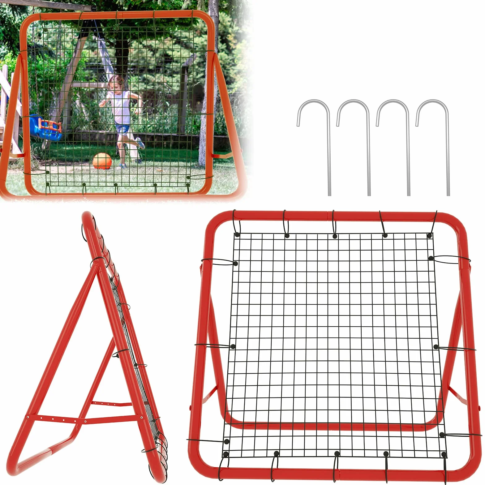 Red de rebote de fútbol, red de rebote para entrenamiento de fútbol, béisbol, tenis, ajustable, 5 niveles, plegable, para futbolín, atleta, para niños (100 x 100 x 65 cm)