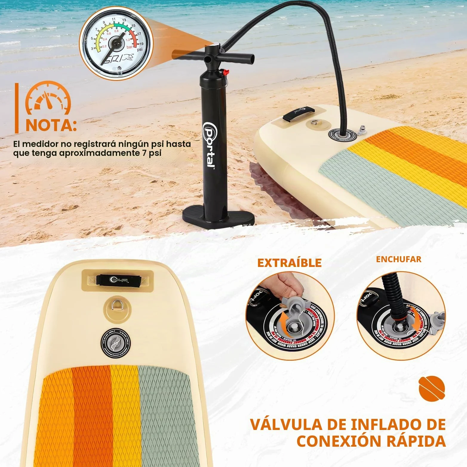 Portal Tabla de Remo de pie, Tablas de Remo inflables de 10 pies 6 x 33 x 6 Pulgadas con Accesorios de Sup Que Incluyen Bolsa de Transporte, Bomba de Mano, Remo, Correa, Aleta, Kit de reparación,