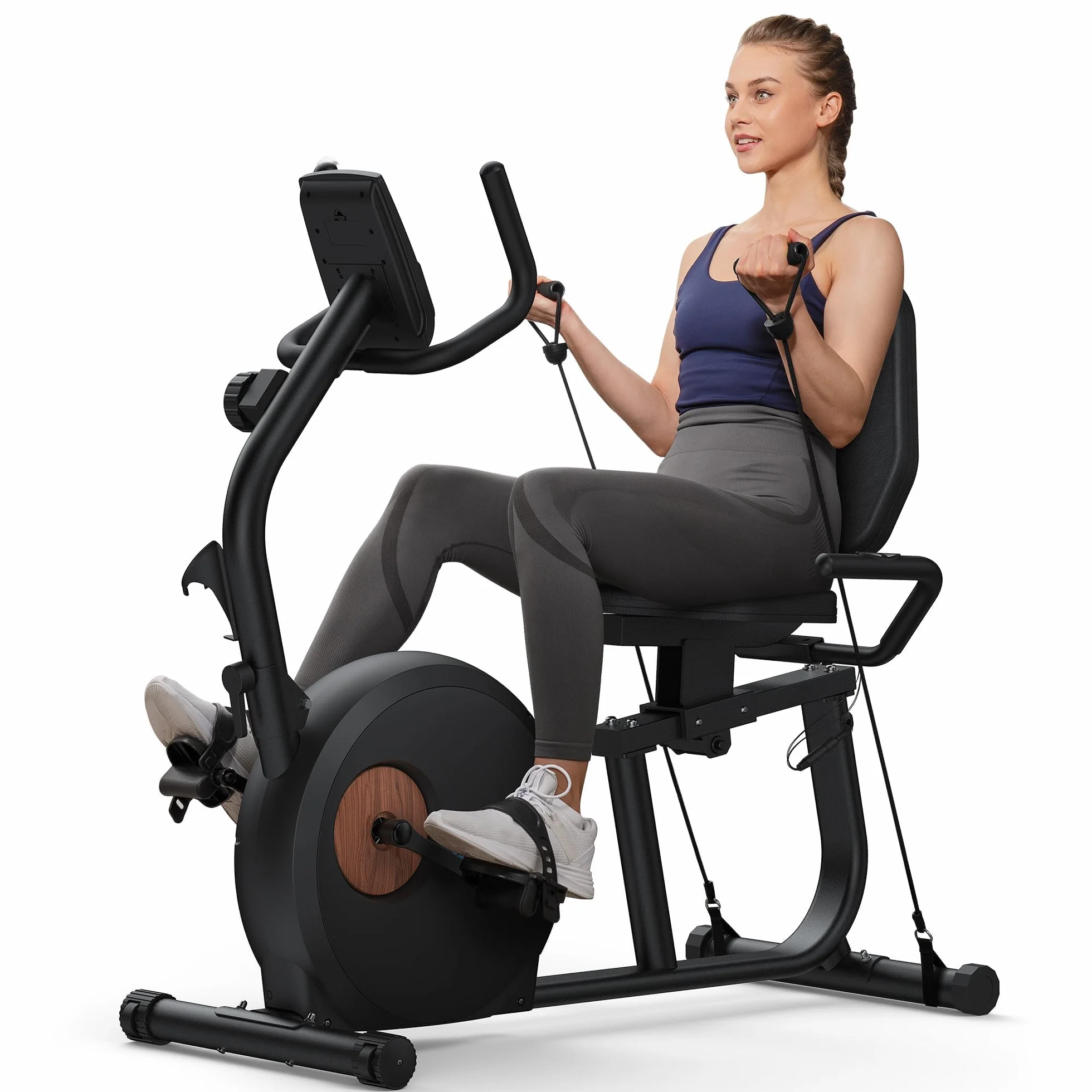 MERACH Bicicleta Estatica, Bicicleta Estática Magnética con 8 Niveles de Resistencia Ajustables, Bicicleta Reclinada con Pantalla LCD, Manillar de Frecuencia Cardíaca, Capacidad de Carga de 136 kg
