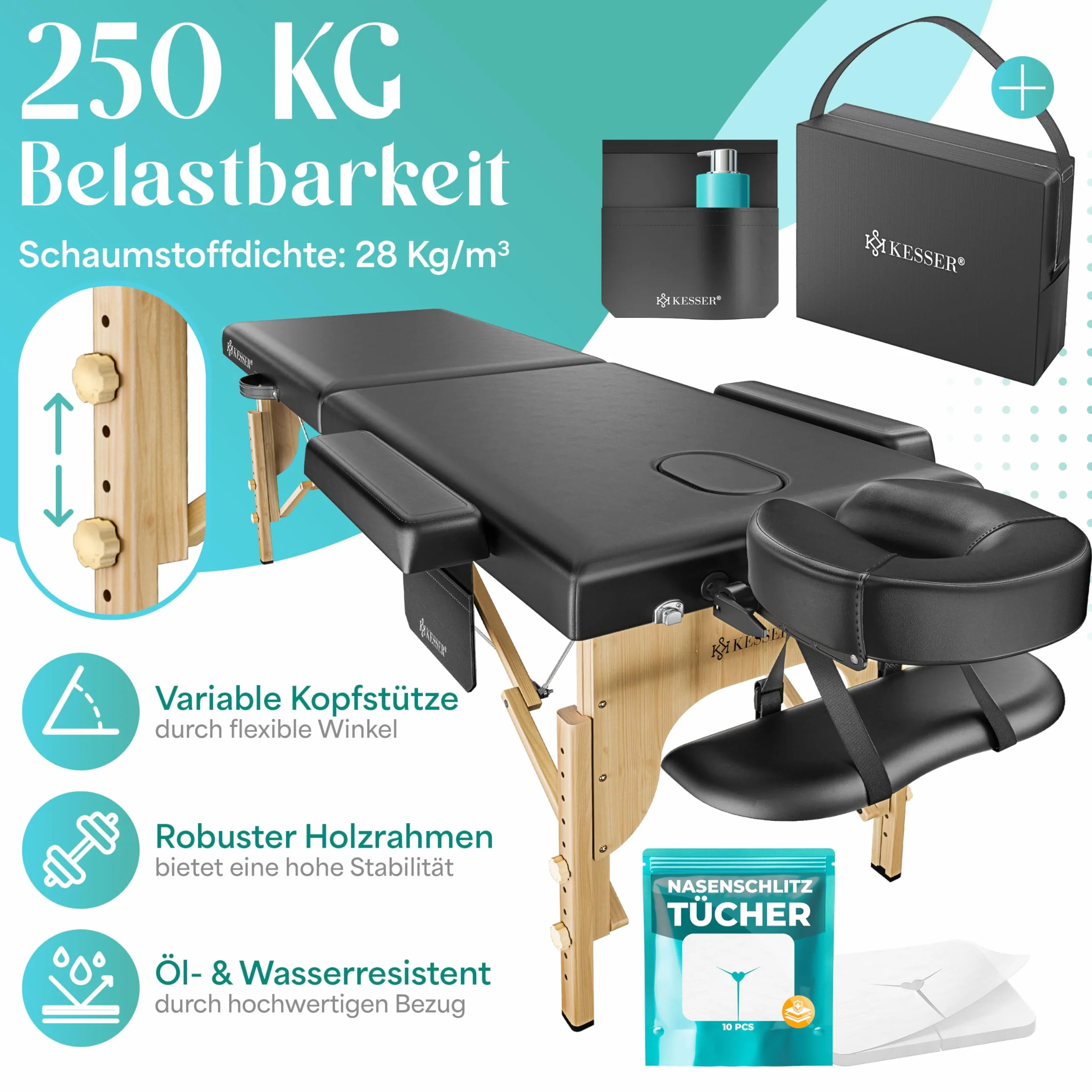 KESSER Camilla de masaje móvil, plegable, 250 kg, 2 zonas, reposacabezas