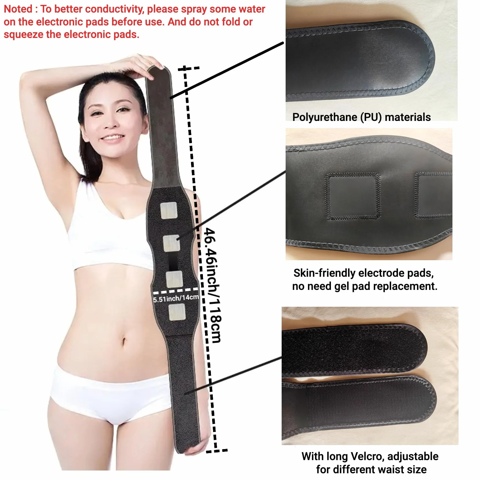 Cinturón EMS para abdominales y core | 6 modos, 18 niveles de intensidad, cinturón tonificador abdominal ajustable de 118 cm | Equipo de fitness para el hogar recargable por USB para mujeres y hombres
