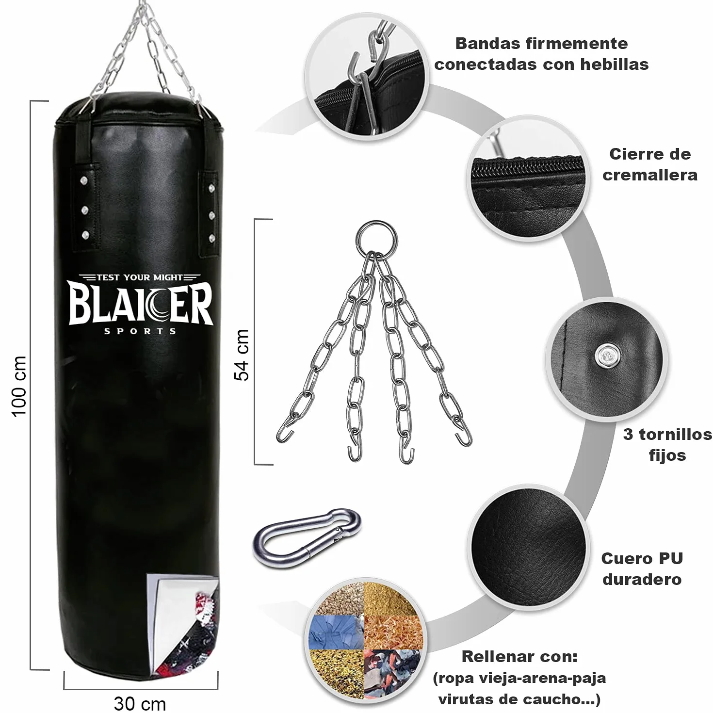 Sacco da Boxe non Imbottito Dotato di Guantoni da Boxe, Corda per Saltare, Bende da Boxe, Catena, Supporto e Sistema di Allenamento in Sospensione - Kit Completo per Palestra in Casa