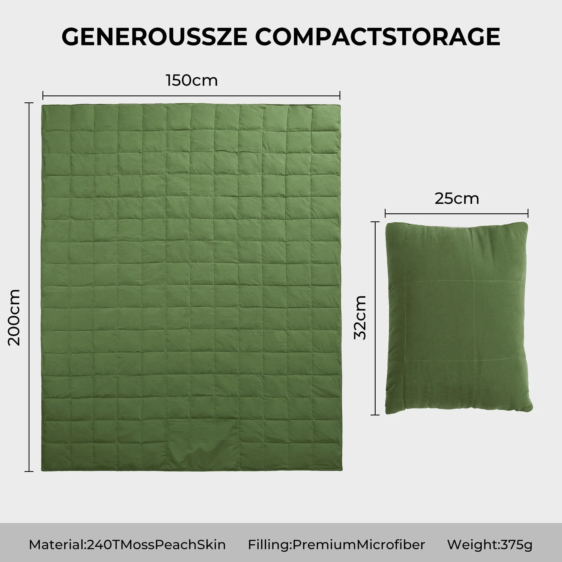 Deodar Manta de Camping termoaislante 150x200 cm Impermeable Cortaviento Cálida con Poncho Oeko-Tex Verde Militar Bolsa de Compresión