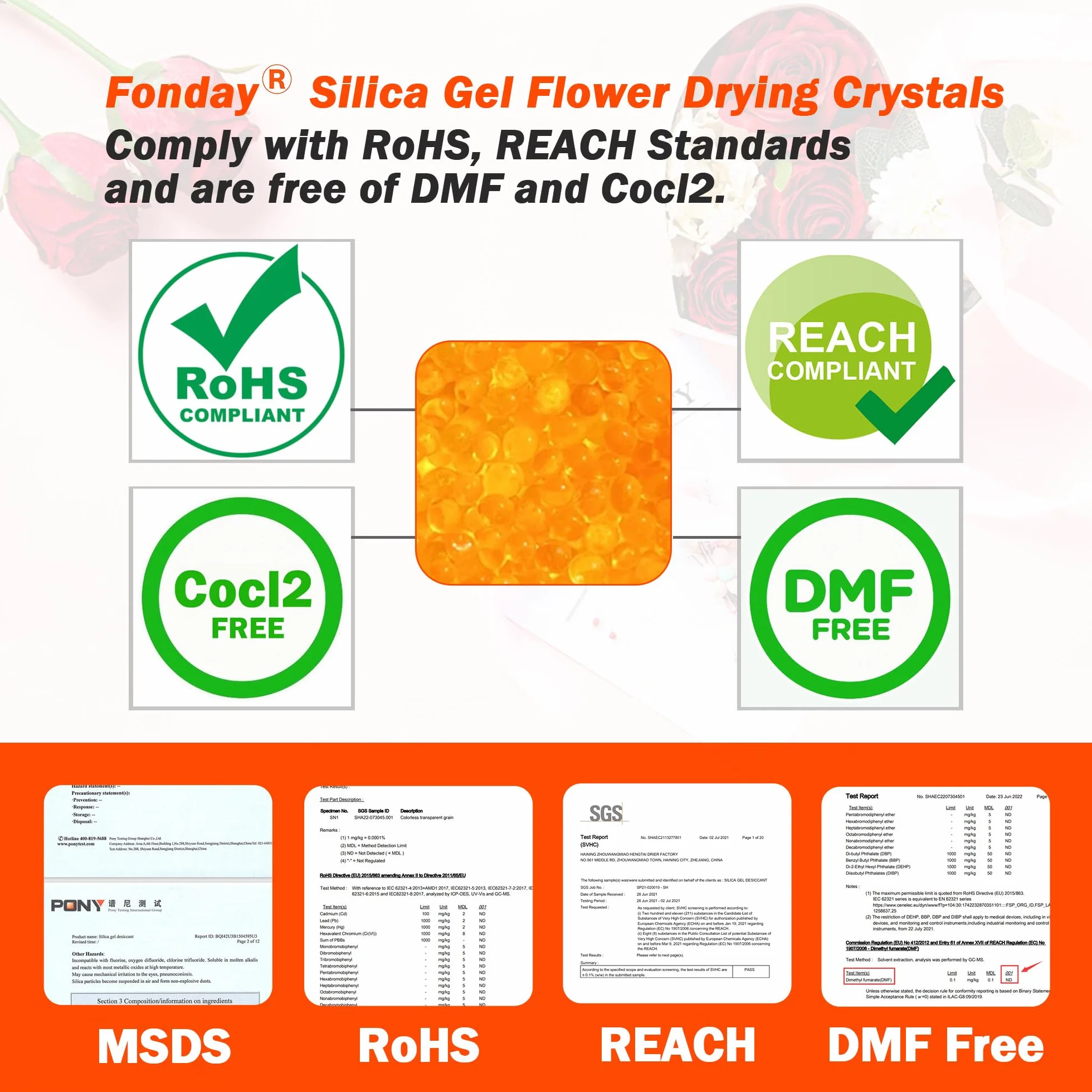 Fonday Premium Moisture Indicating Silica Gel Desiccant Beads Orange to Green 3-5 mm Rechargeable