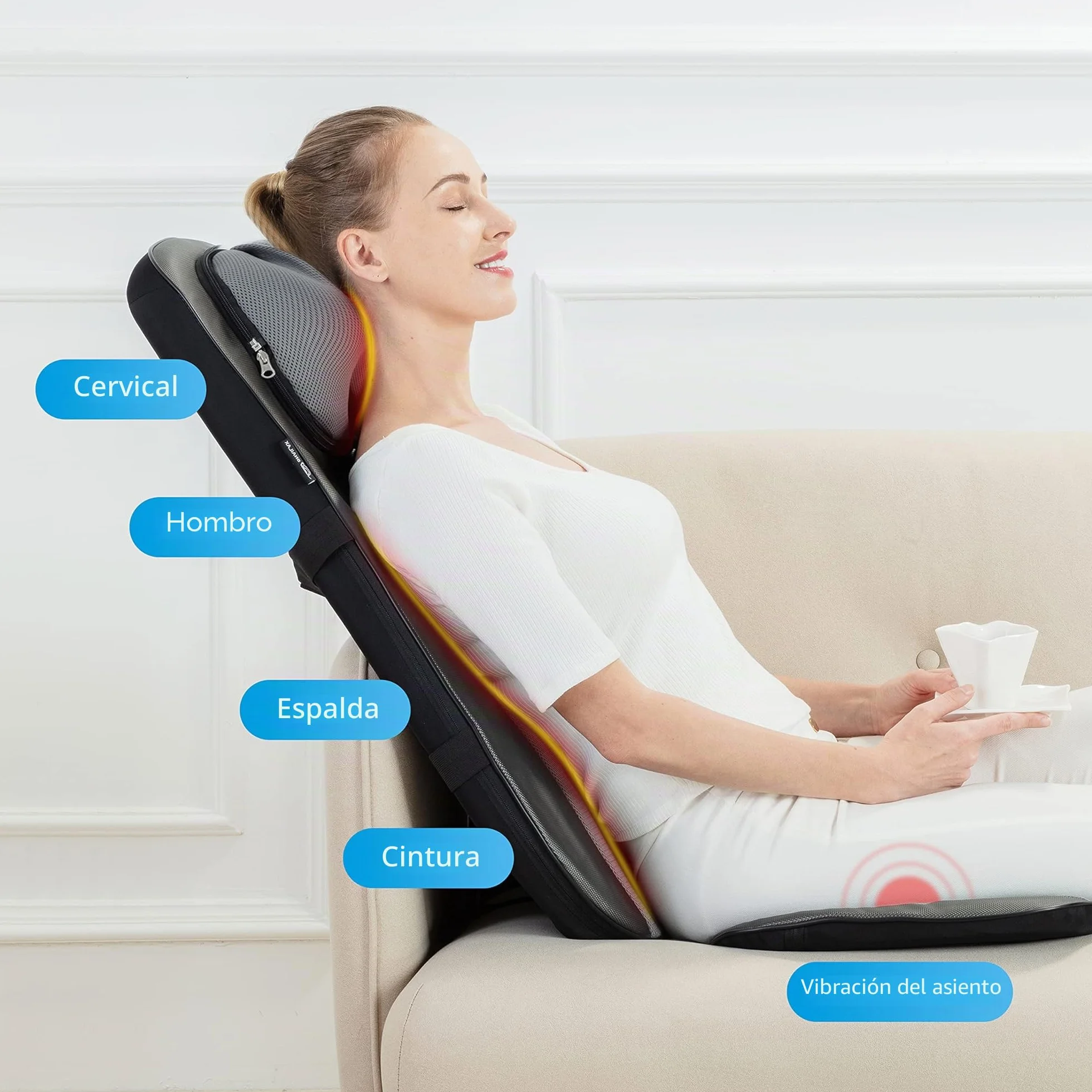Snailax Shiatsu Asiento de Masaje con Calor, Almohada Masaje de Espalda y Cuello, Masajeador de Espalda con Vibración para Oficina en el Hogar