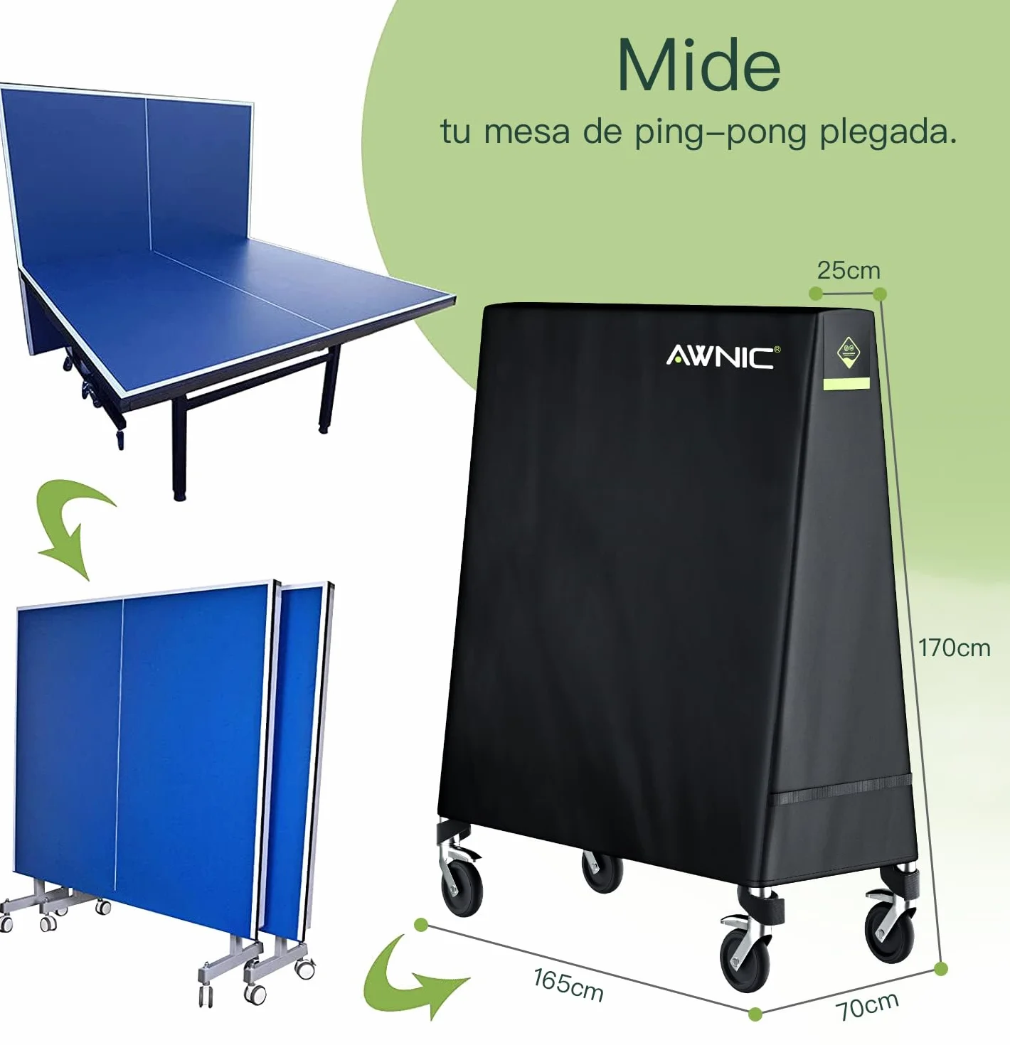 AWNIC Funda Mesa Ping Pong Exterior Impermeable Resistente al Polvo Anti-UV Protección Oxford Poliéster UV Resistente 165x70x170cm
