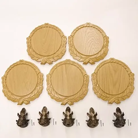 GTK Oferta 5 placas de cuña talladas de roble claro AF 16 cm con 5 cabezas de cuñas, portada grande, tabla de cuñas, cartel para trofeos