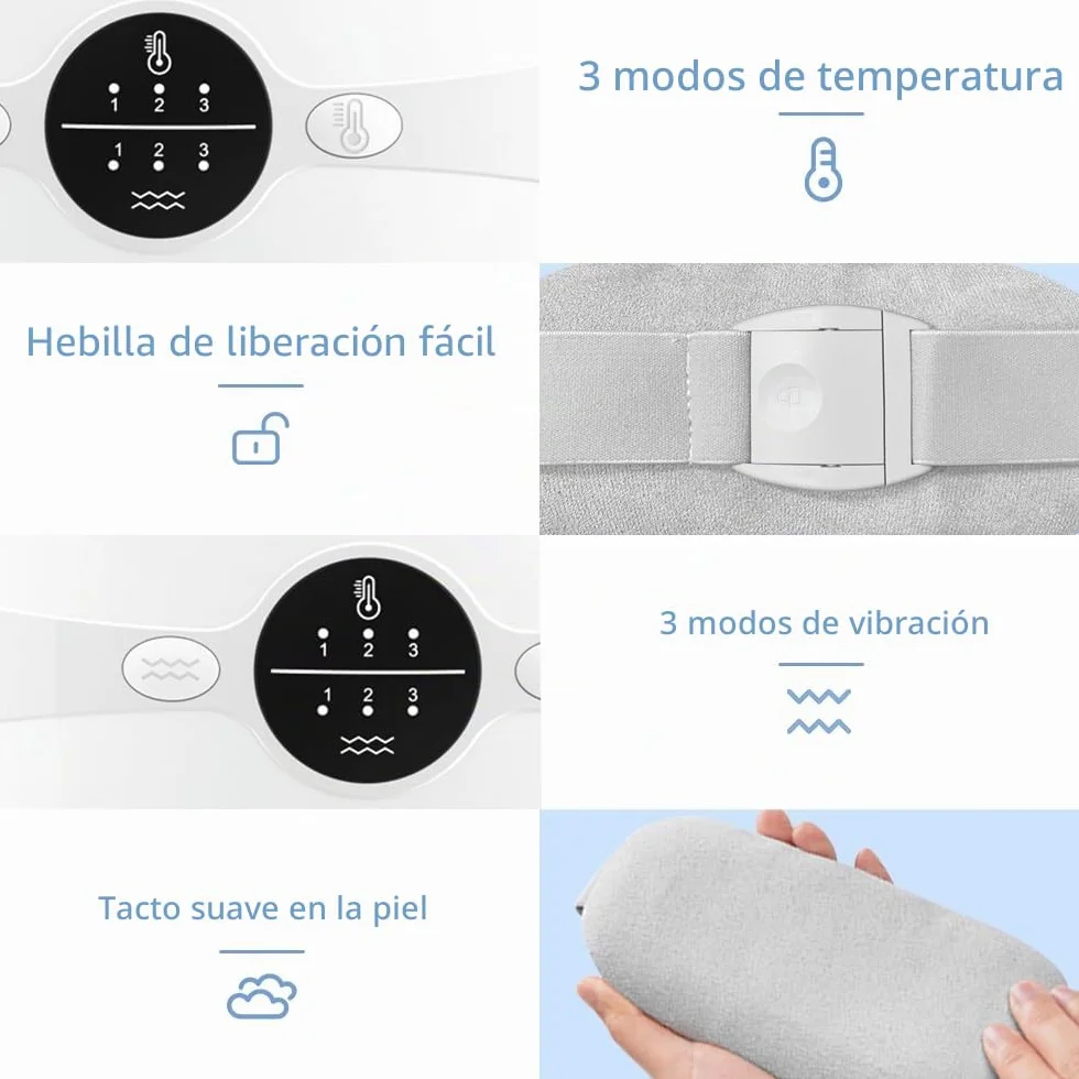 Almohadilla térmica menstrual Cinturón de Calentamiento Eléctrico USB para el Vientre 3 Niveles de Calor y 3 Modos de Masaje,Soporte de Espalda Calentado para Alivio Dolor Menstrual