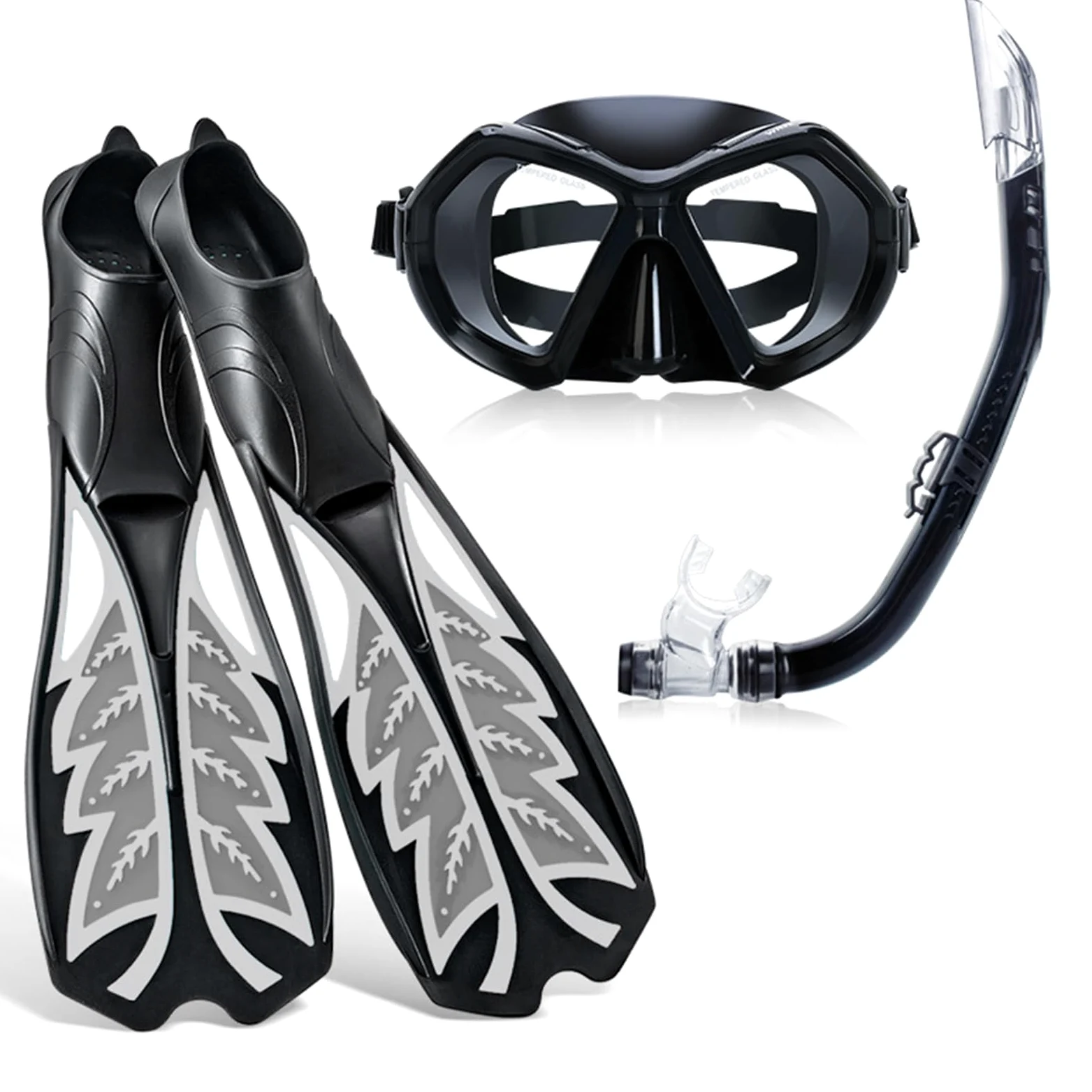 Equipo de Snorkel, Máscara con Lentes de Alta Transparencia, Tubo Semiseco y Aletas de Buceo Profesionales con Silicona de Grado Alimenticio para Apnea y Buceo con Equipo autónomo.