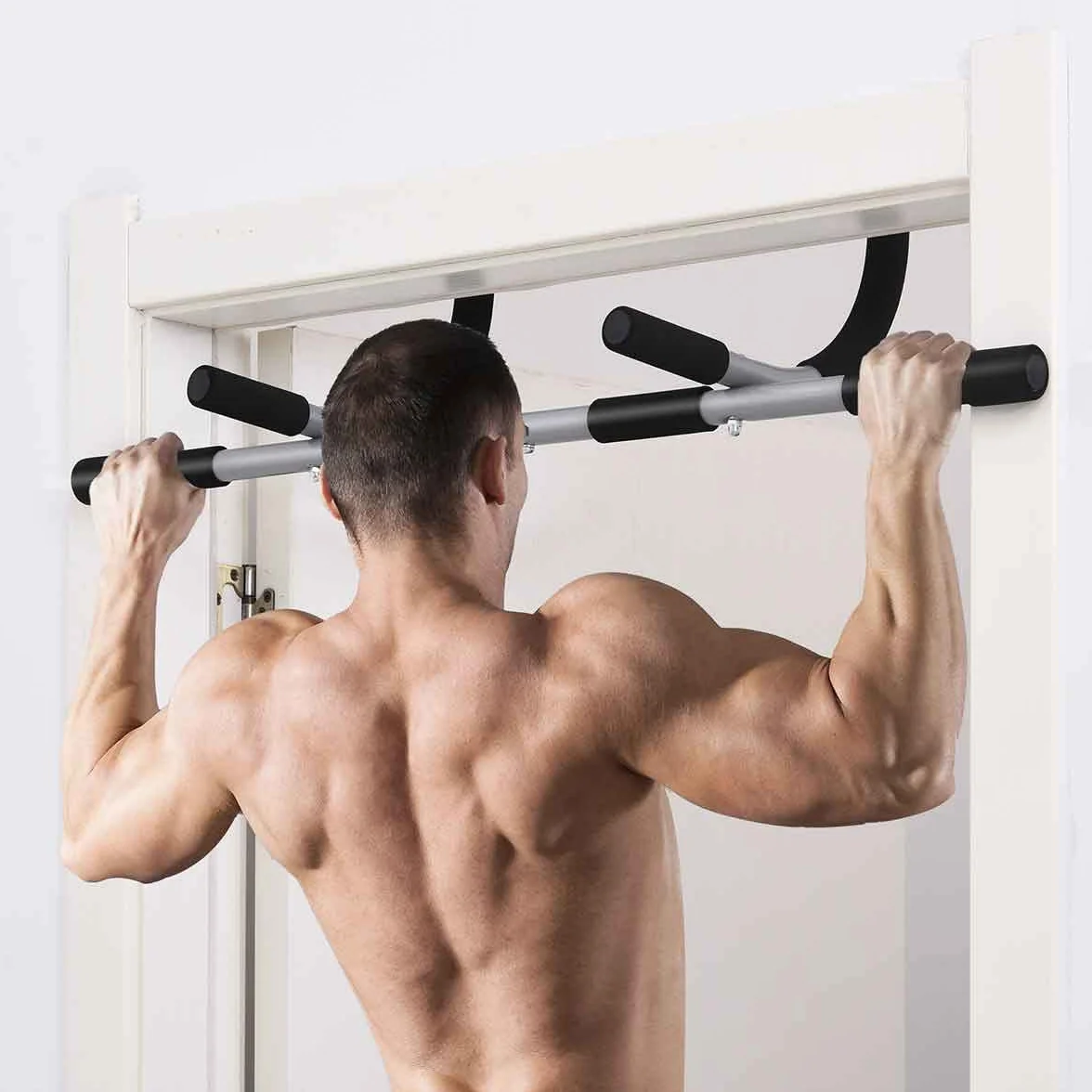 HOMCOM Pull-Up Bar Doorway Home Fitness Horizontal Bar Indoor Gym Upper Body Workout Grey