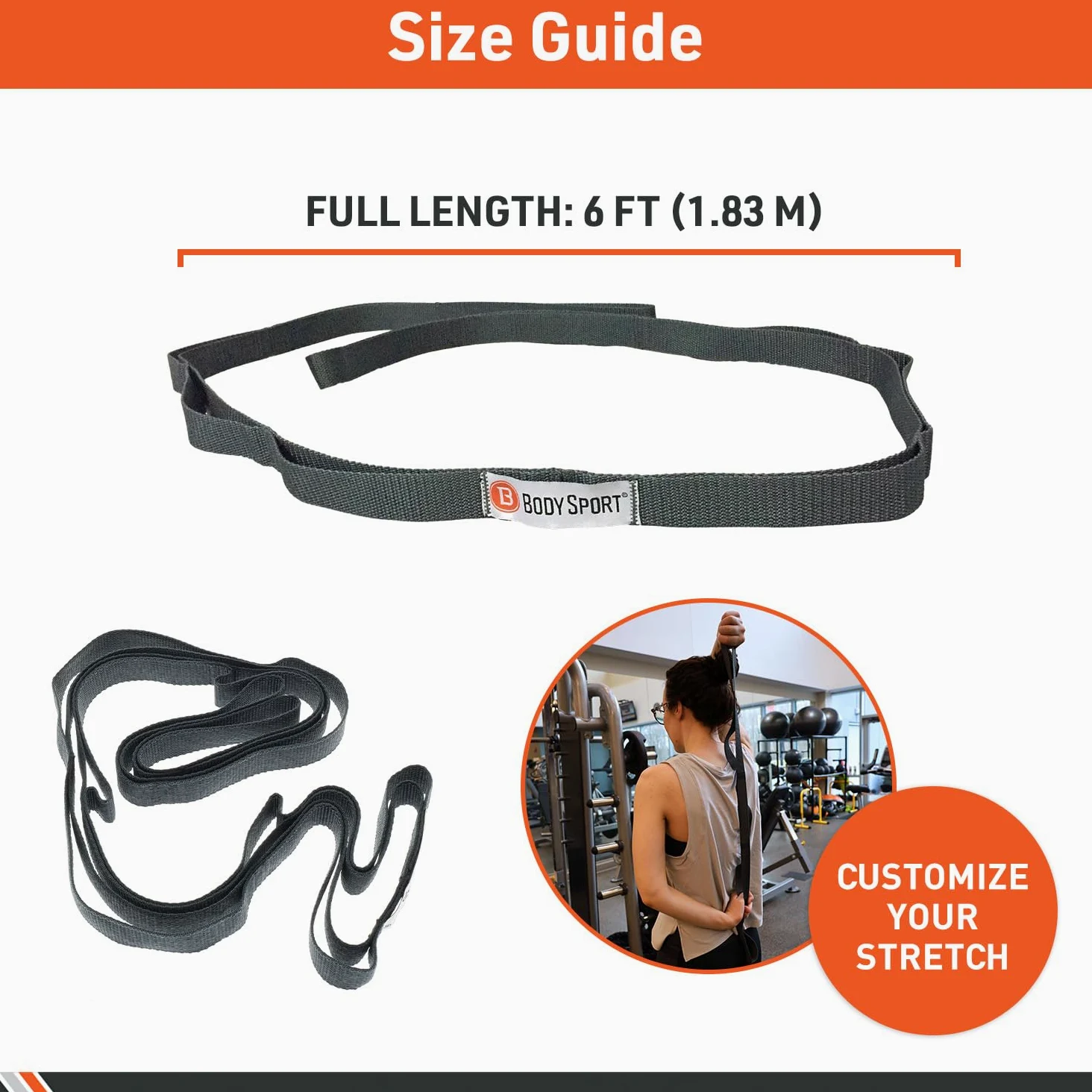 Body Sport Correa elástica estática - Correa elástica tejida duradera con bucles para ejercicios de yoga y gimnasio en el hogar - Para estiramientos previos y posteriores al entrenamiento - Correa