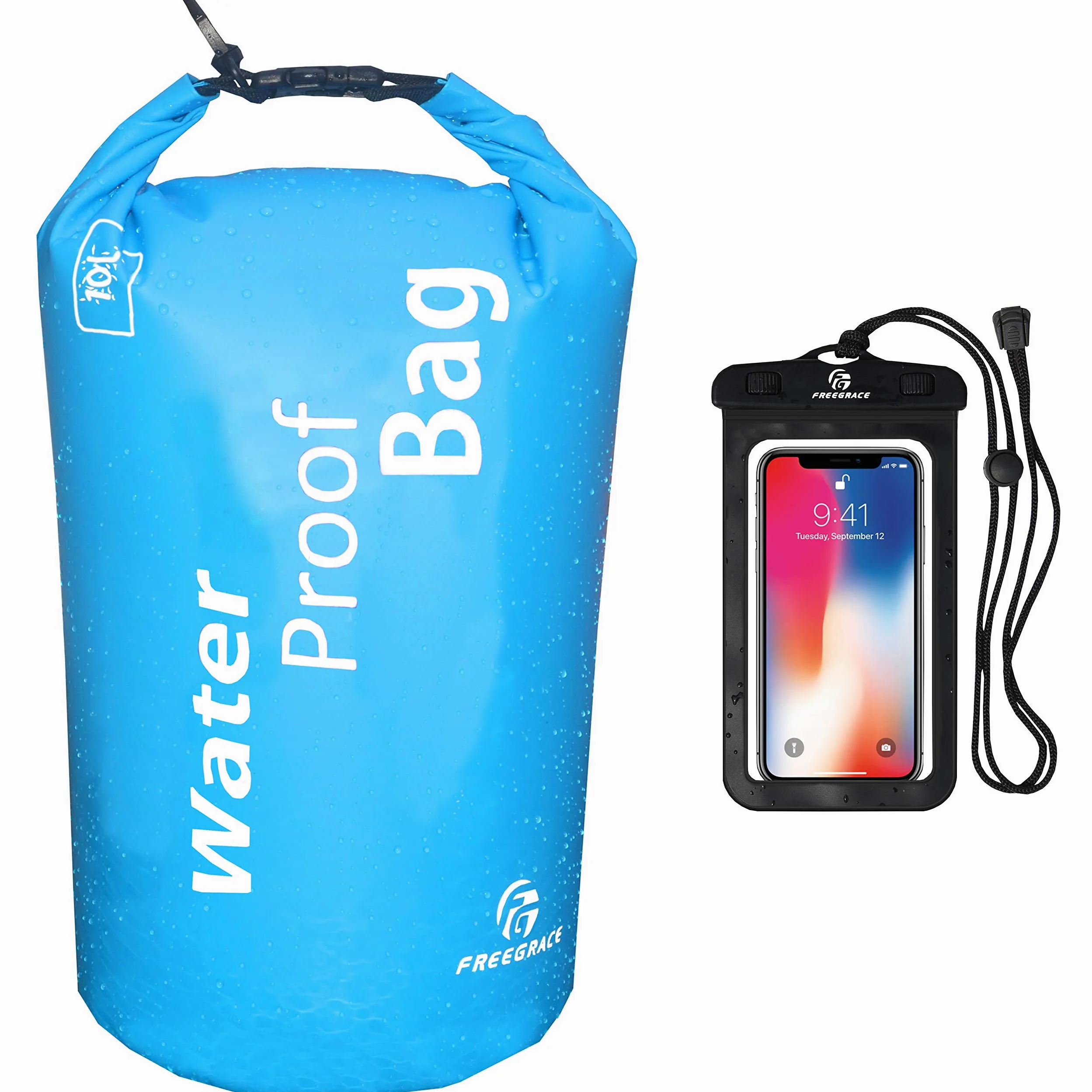 Freegrace Bolsa de Secado Ligera y Funda para teléfono (Juego de 2) – Mantiene seco tu Equipo para Kayak, Playa, Rafting, canotaje, Senderismo, Camping y Pesca