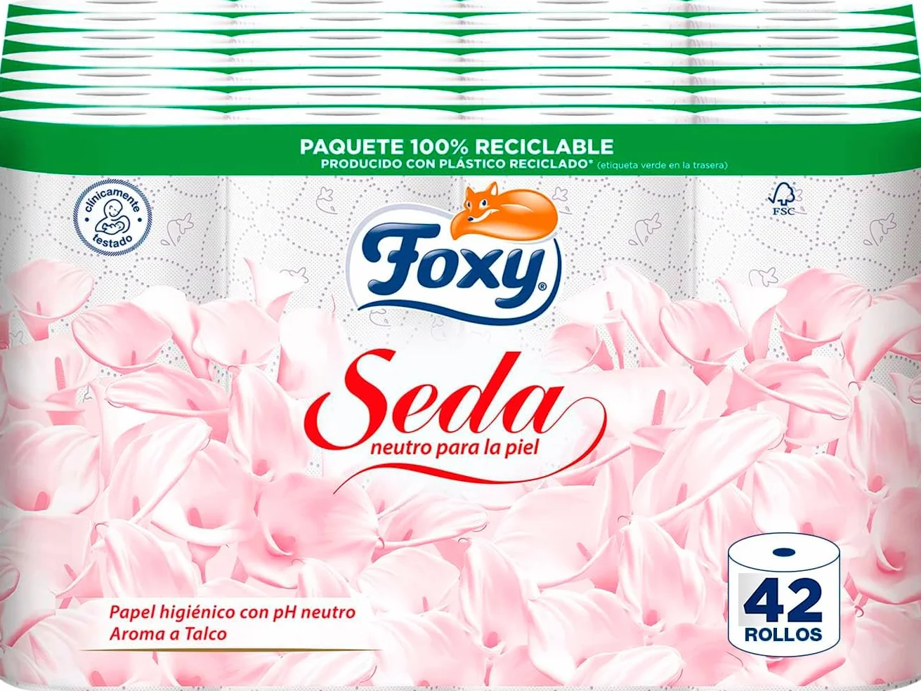 Papel higiénico Foxy Seda 28+14 rollos 3 capas FSC 100% reciclable blanco