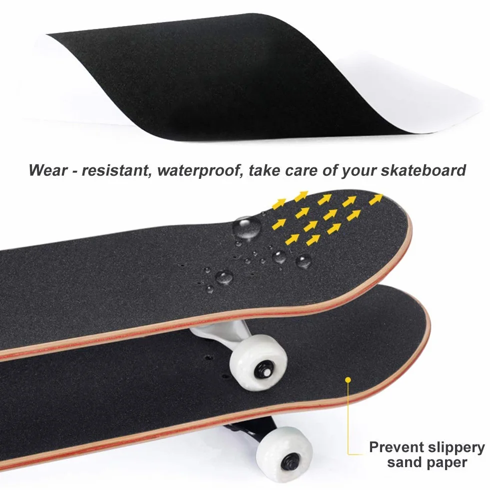 Cinta de Agarre PVC Patinetas Profesional Antideslizamiento Eléctrico Scooter No Burbujas Perforado Cubierta Hoja Partes Ugh Papel Lija Adhesivo (Negro) - Negro