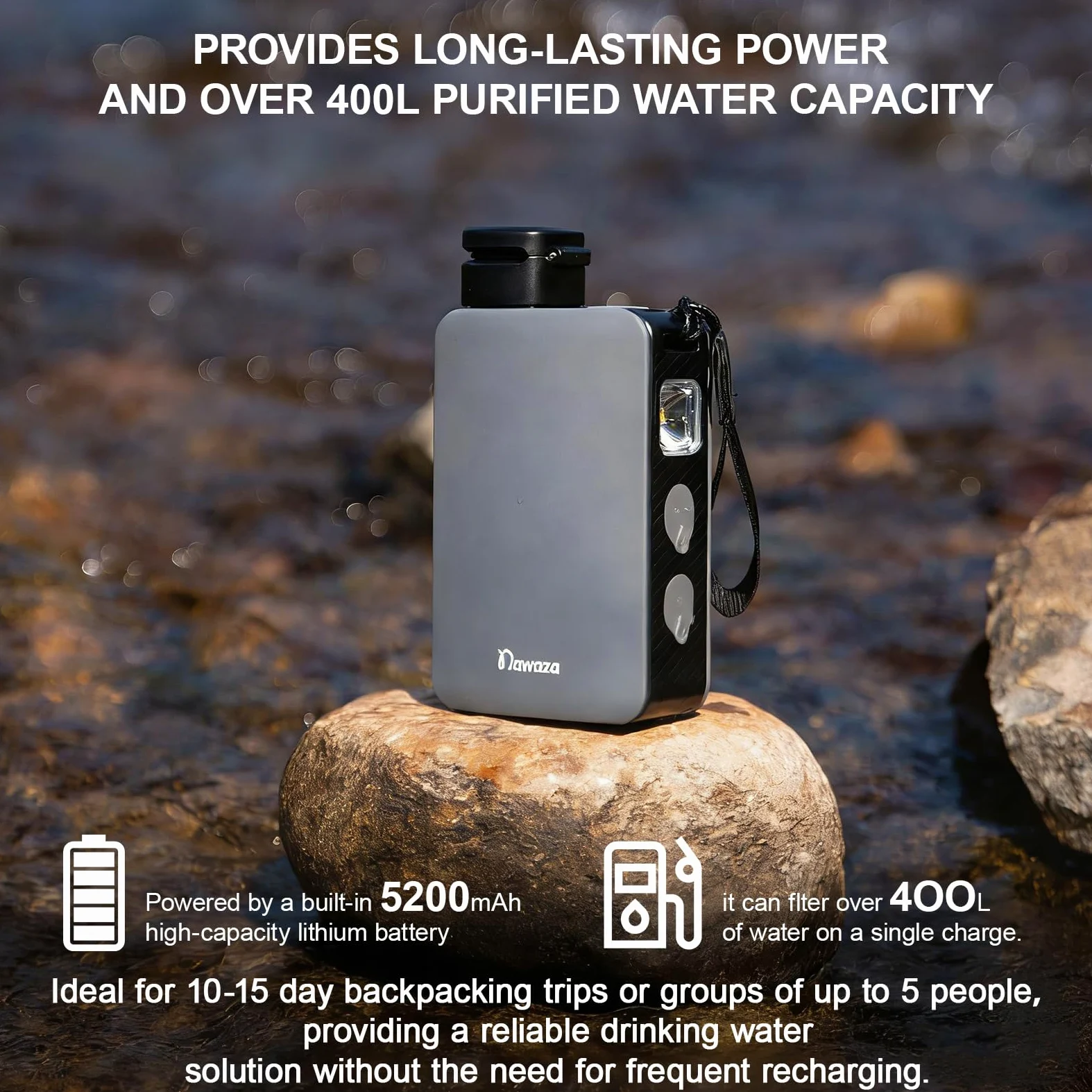 Bomba de filtro de agua eléctrica portátil, purificador de agua de 0.01 micras, sistema de filtración de agua de supervivencia para senderismo, camping, viajes y emergencias.