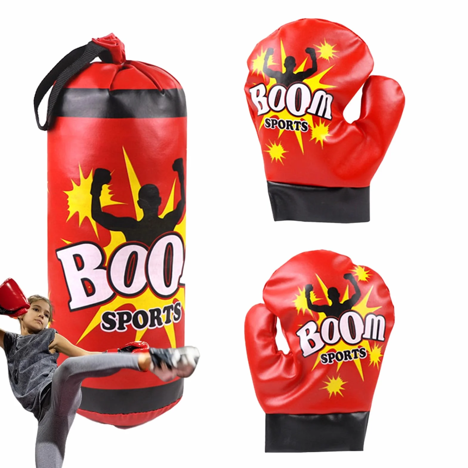 Kids Boxing Training Set - Durable Punching Bag with Gloves, Safe Sandbag for Beginners, Adjustable Hanging Equipment and Teens | Home Gym Fitness Kit for Kicking Practice Teen Fitnes Exercise