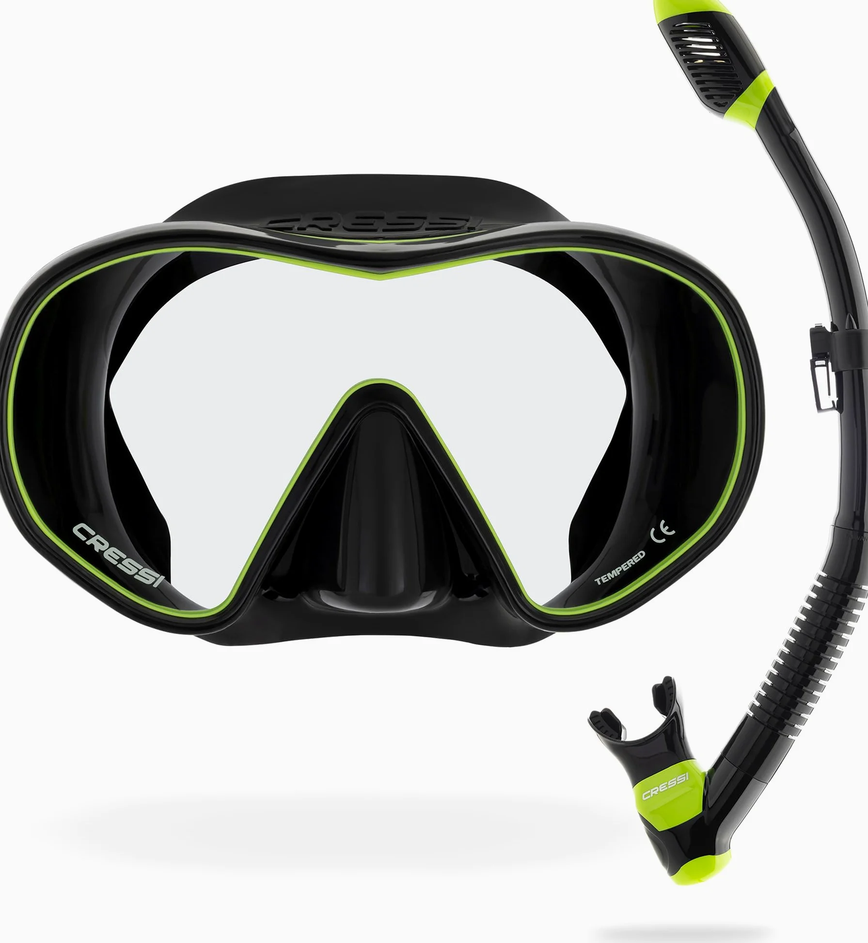 CRESSI F-Dual+Supernova Dry Set Conjunto de Snorkeling-Negro/Lima