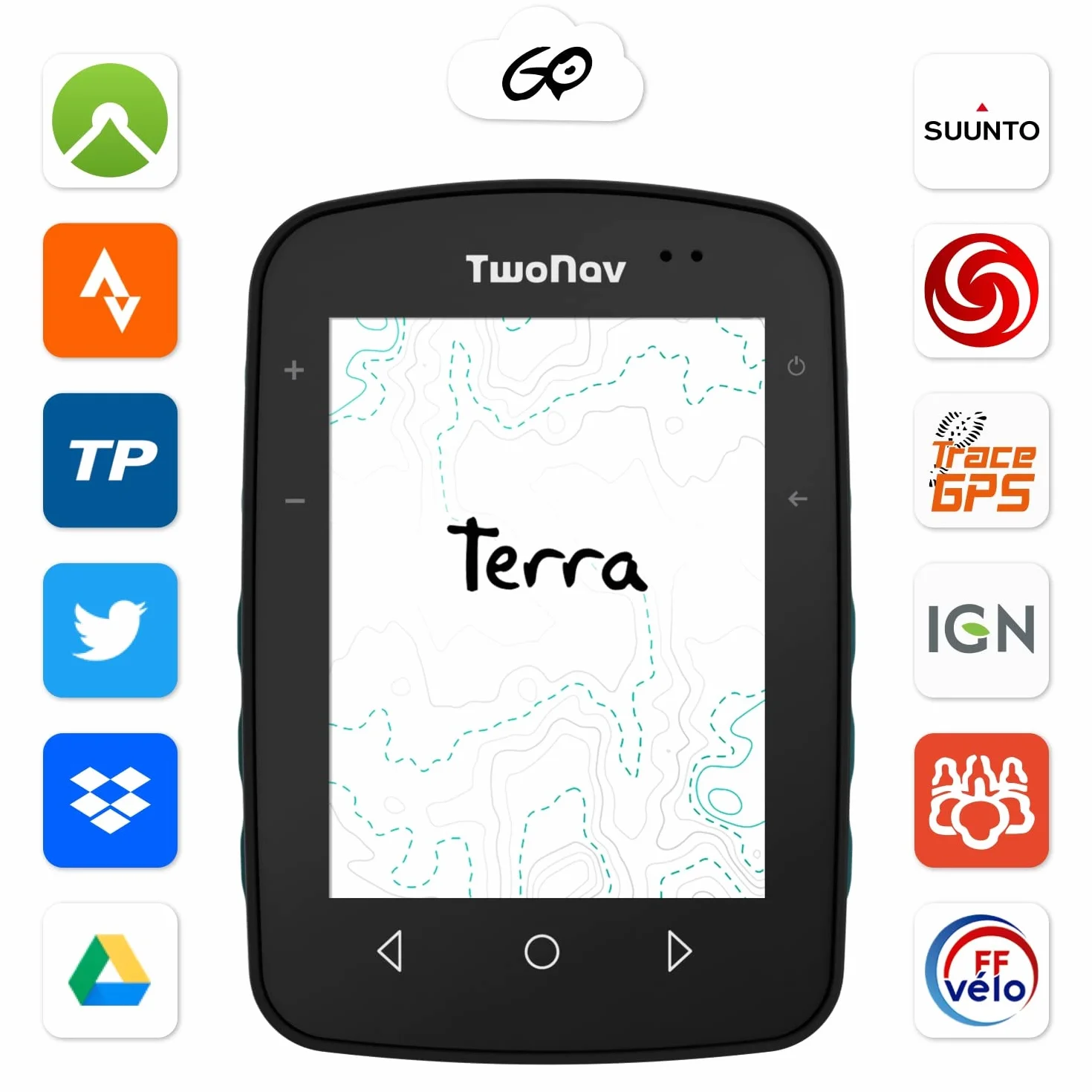 GPS Terra + Mapa España Topo - Multideporte Bicicleta Ciclismo BTT Senderismo Trekking/Compacto y Ligero / 3 Botones Frontales/Pantalla 3.7" / Autonomía 15 h/Memoria 32 GB/Mapa Topo Incluido