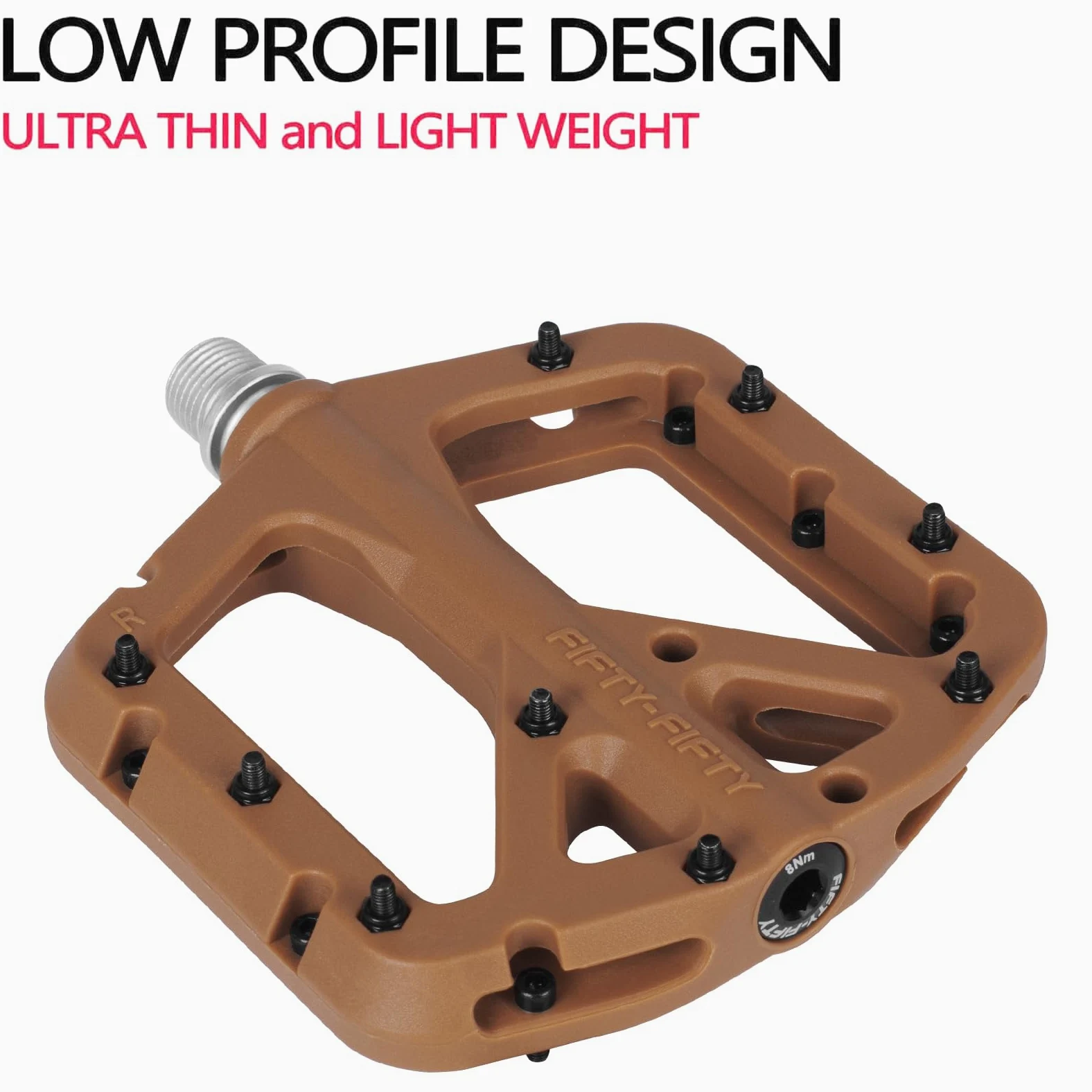 FIFTY-FIFTY Pedales de Bicicleta de Montaña, Pedales Planos Antideslizantes | Pedales para Bicicletas de 9/16", Compuesto de Nailon, Ligeros y con Plataforma Plana Ancha, Fácil de Colocar