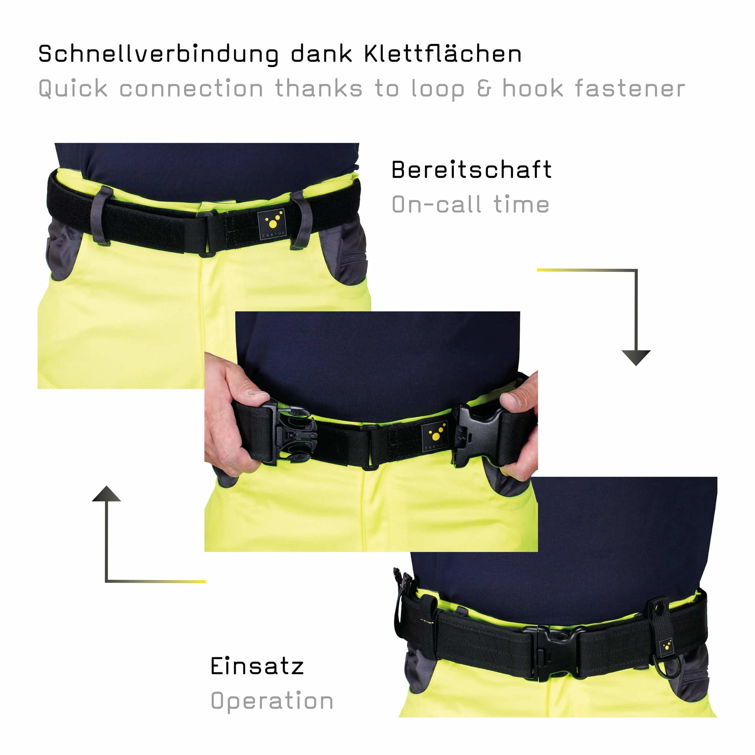 tee-uu Juego completo de cinturón de seguridad (S-XXL), color negro, incluye cinturón interior y juego de Belt Keeper, XXL (contorno de cadera 130 – 150 cm)