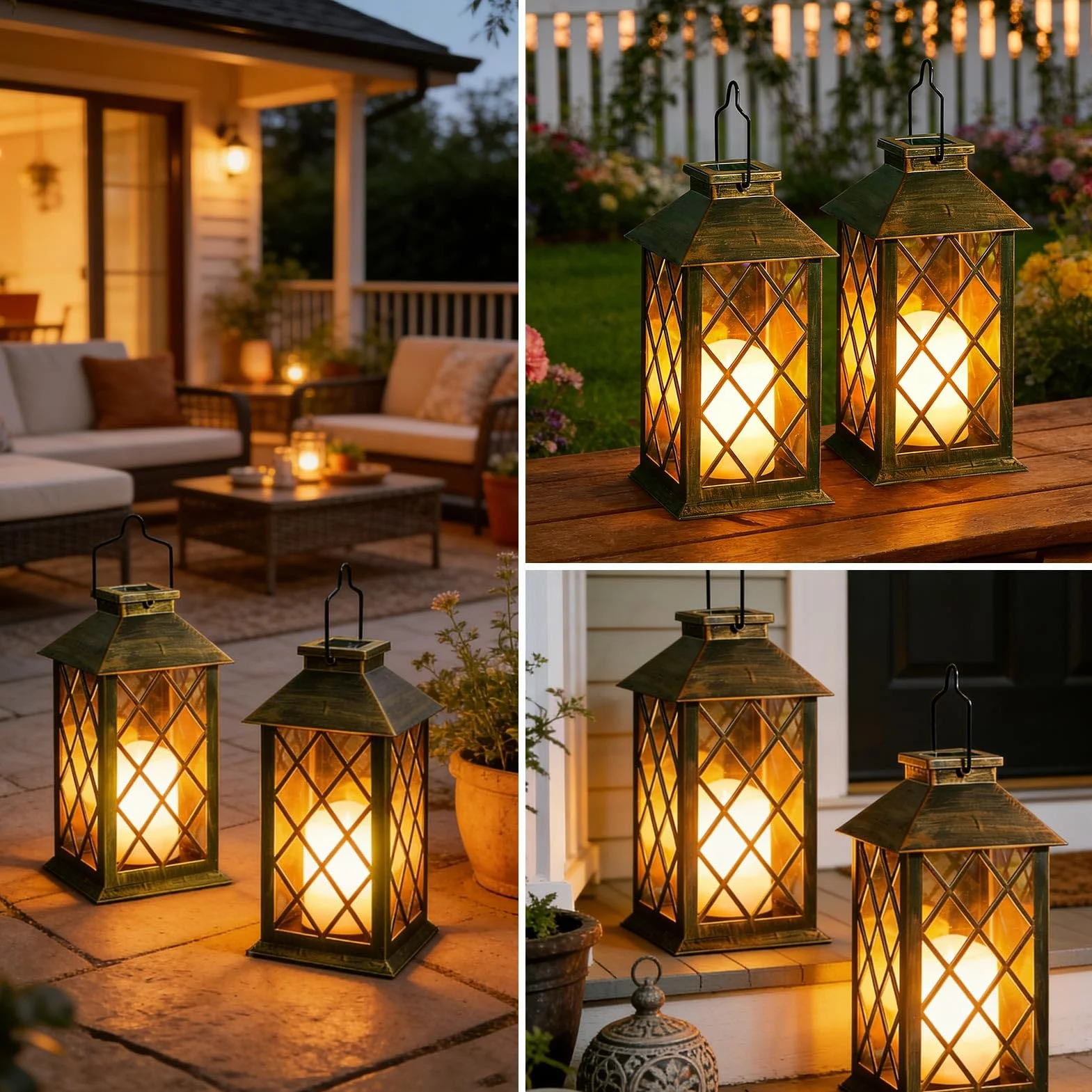 Joycome Farolillos Solares Exterior 2 Piezas Lampara Solar Jardin Vela Parpadeante Impermeable Decoracion Terraza Bronce