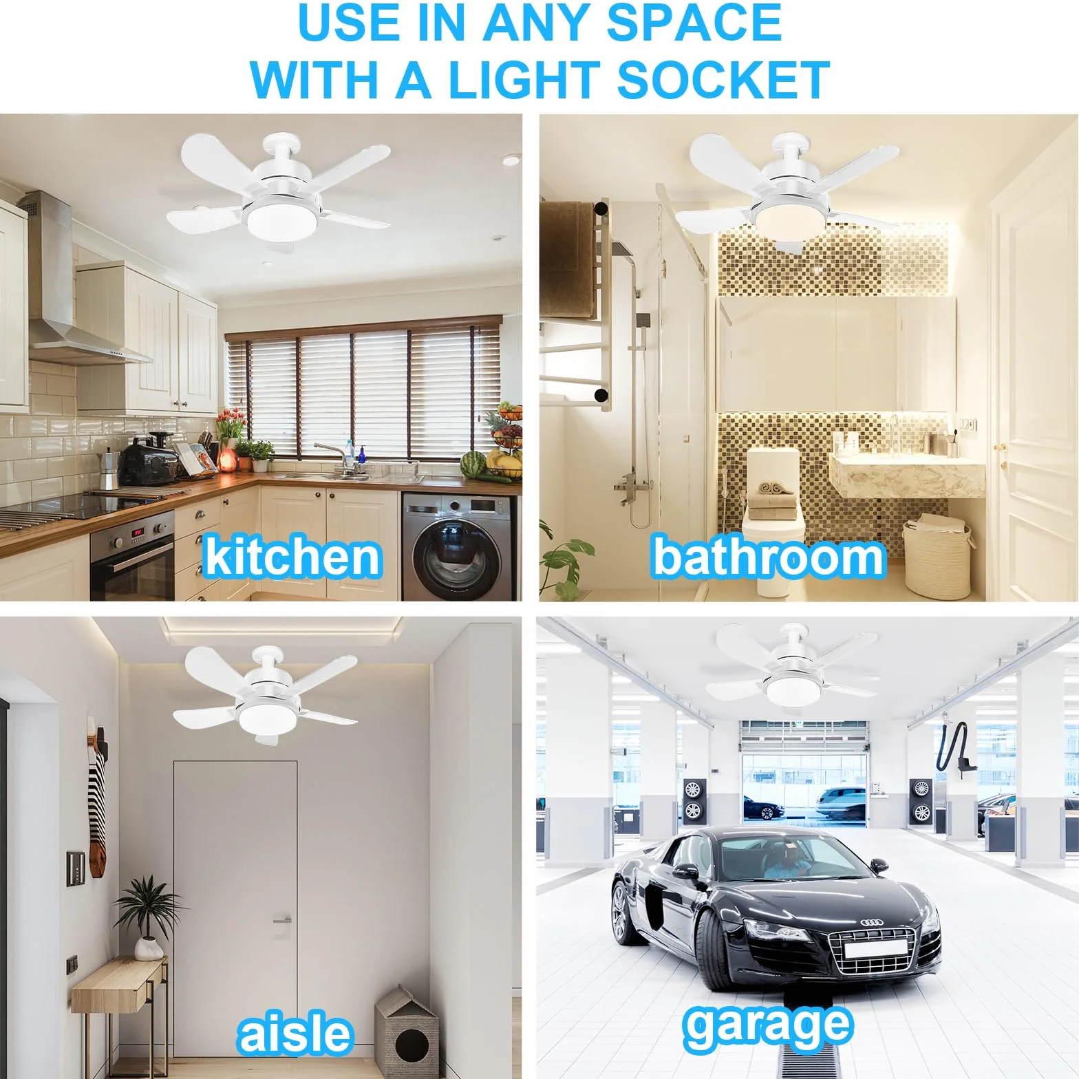 Ventilador de Techo con Luz LED 40 cm, E27, 6 Palas, Motor DC 6 Velocidades, 6000K Blanco