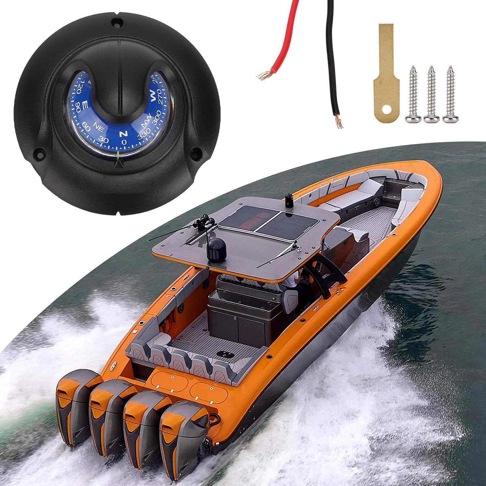 Tbest Brújula de Navegación Brújula Marina para Barco Magnética Multifunción Profesional con Ajuste de Declinación Magnética y Luz LED de 12 V para Yates Marinos,