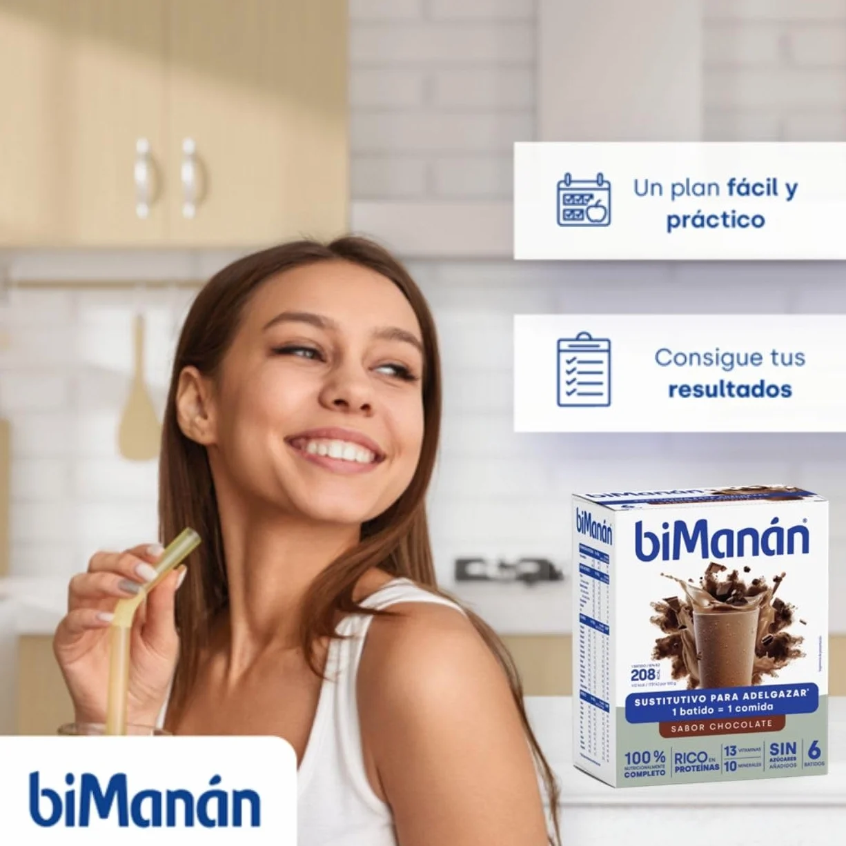 biManán Batido de Chocolate Sustitutivo de Comidas para Adelgazar 6 x 50 g 300 g