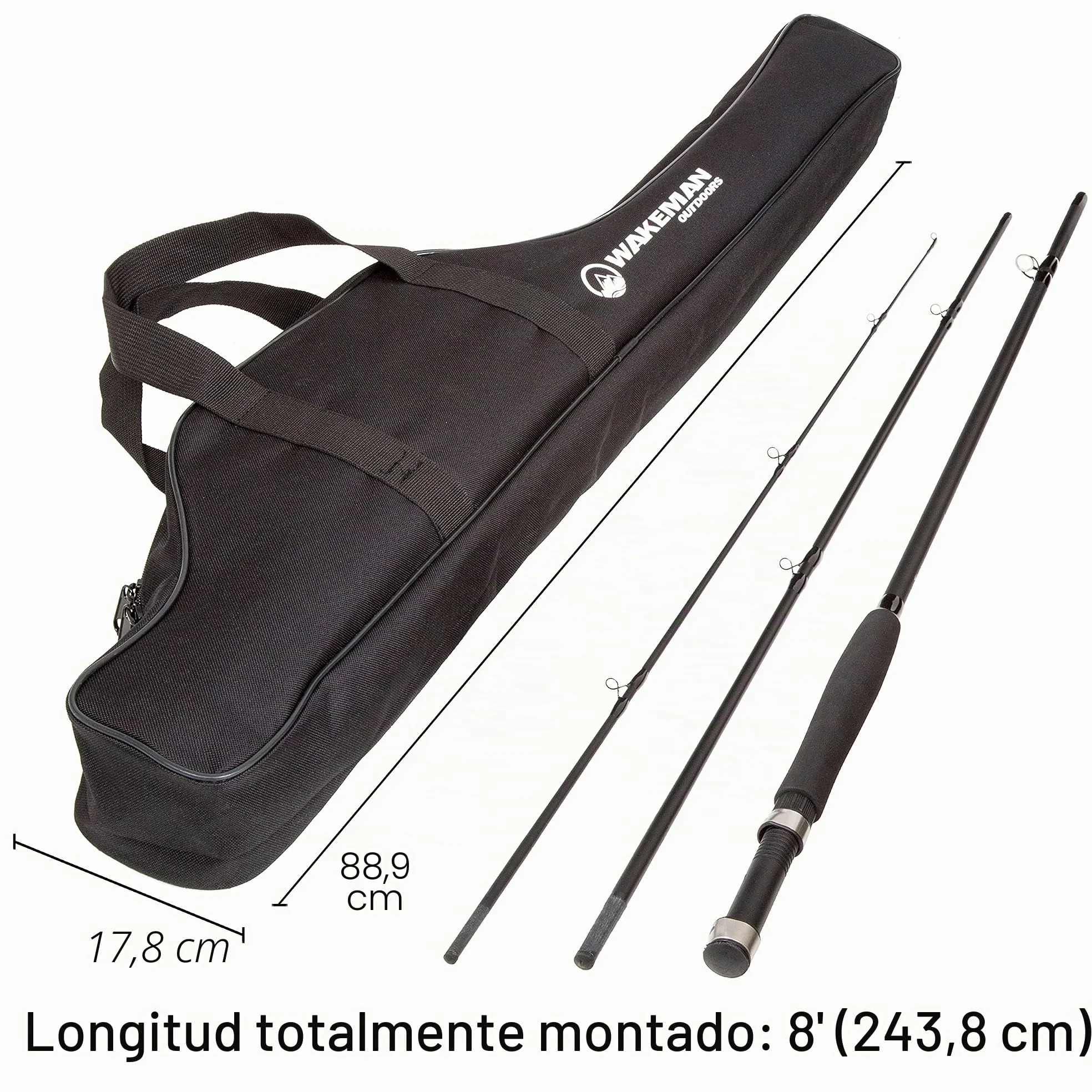 Combo de caña de Pescar con Mosca y Carrete, Incluye Funda de Transporte, Moscas y sedal, Equipo y Accesorios de la Serie Charter de Wakeman (Negro)