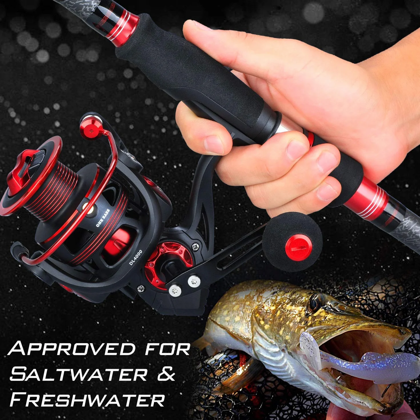 Carrete de pesca One Bass, ligero y giratorio, para agua salada y dulce, sistema de arrastre de fibra de carbono de 17,9 kg , con rodamiento de bolas 12+1, ultra suave, para peces de costa, de aluminio