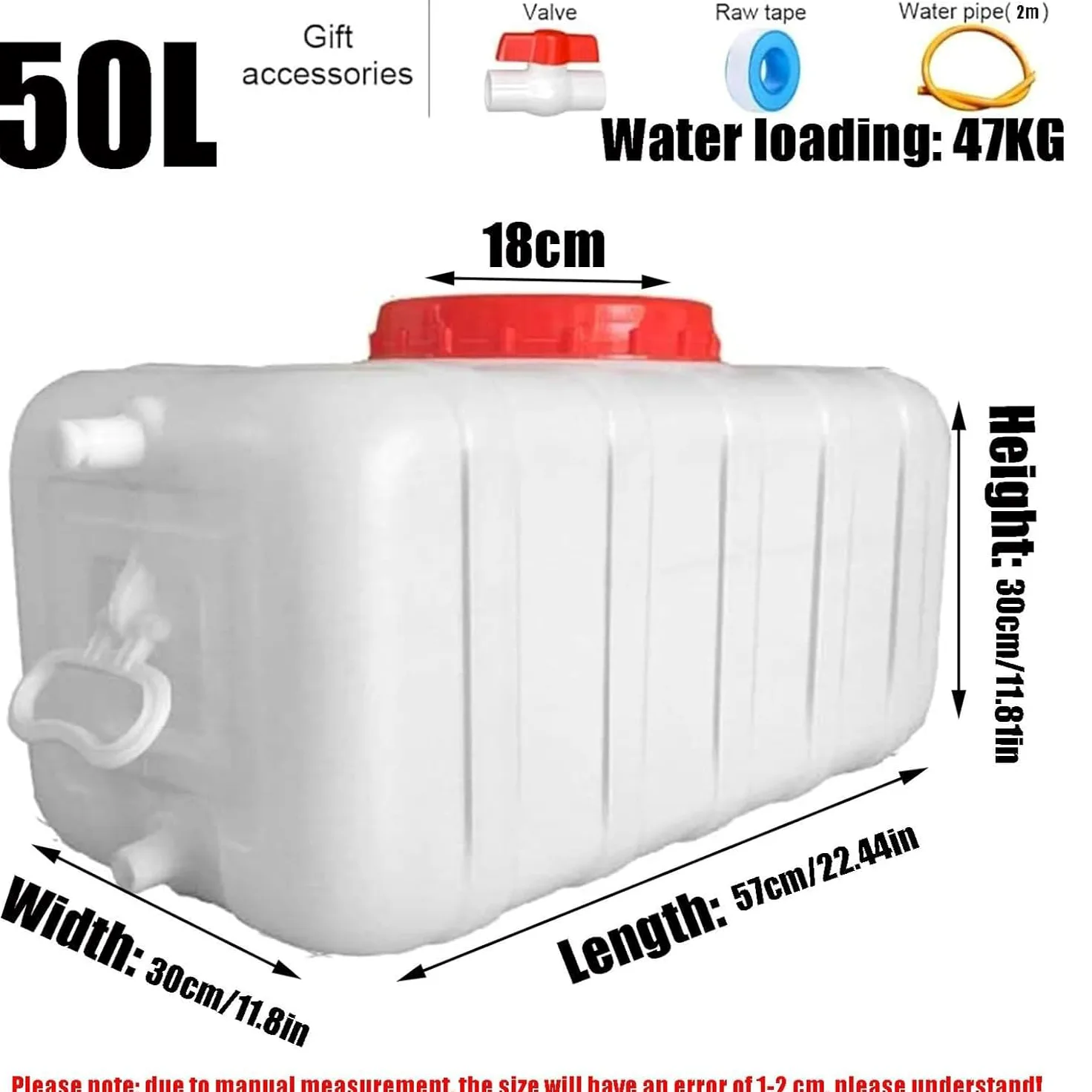 Plástico Portátil Bidón De Agua Depósito De Almacenamiento De Agua,con Grifo para Actividades Al Aire Libre Acampada Granjasjardines Acampada Caravanas(Size:13.2gallon-50L)
