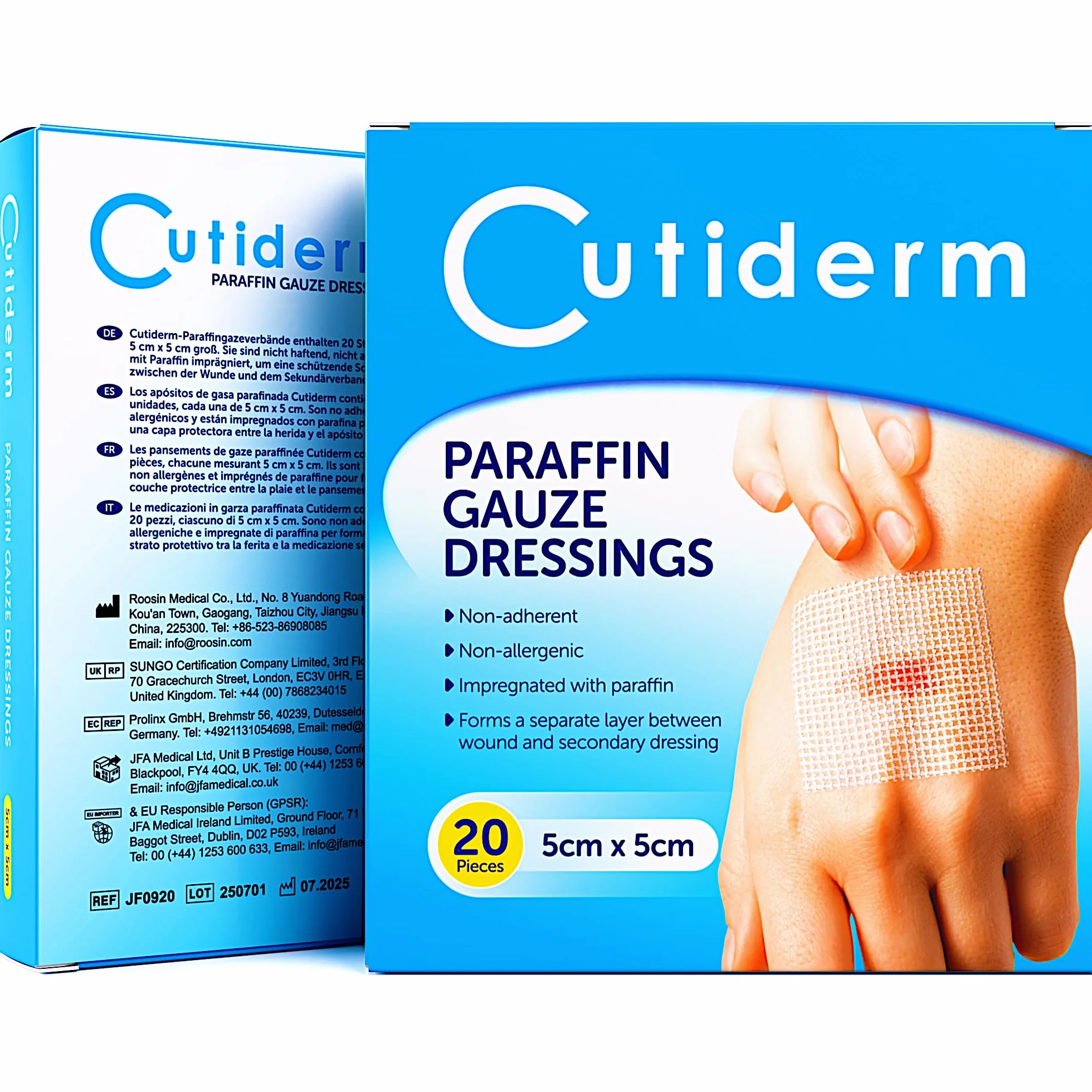 Cutiderm Apósitos De Gasa De Parafina 5cm x 5cm Paquete 20 unidades