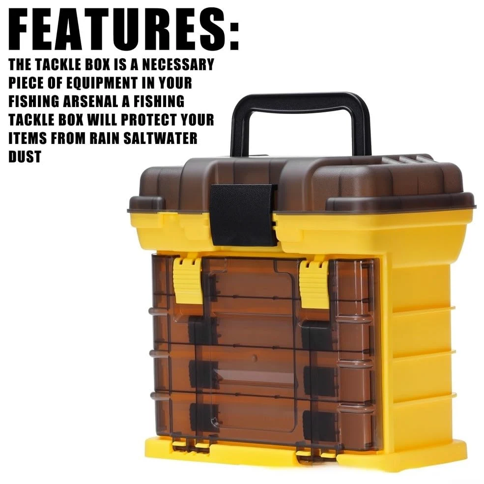 Caja de aparejos de pesca portátil Organizador de almacenamiento multifuncional para señuelos ganchos y accesorios Hecho de material PP Sello impermeable Mango resistente 28 x 17.5 x