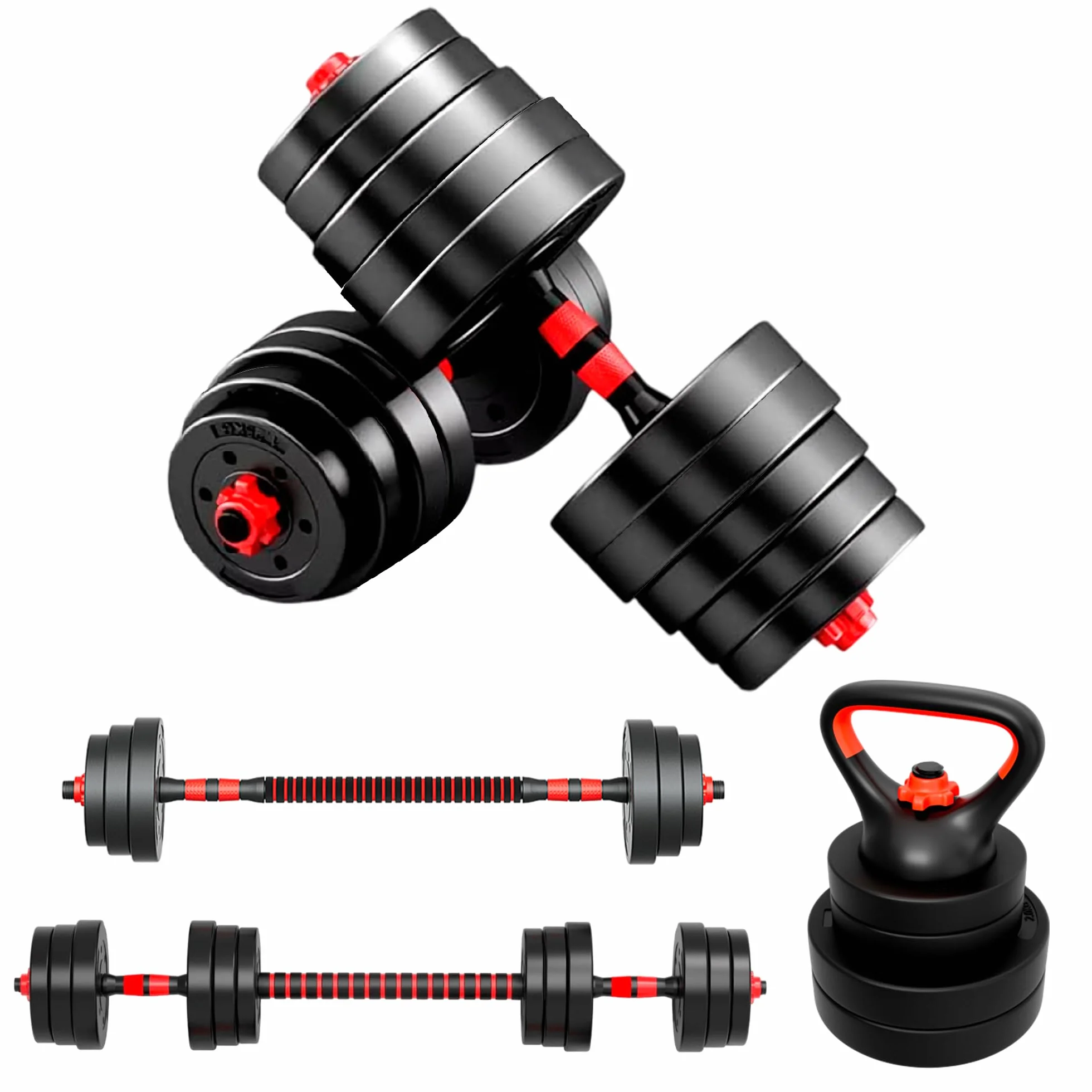 JUPPLIES Juego de Mancuernas Ajustables 2 en 1 10kg 20kg 40kg Kit de Pesas con Barra Recta Antideslizante
