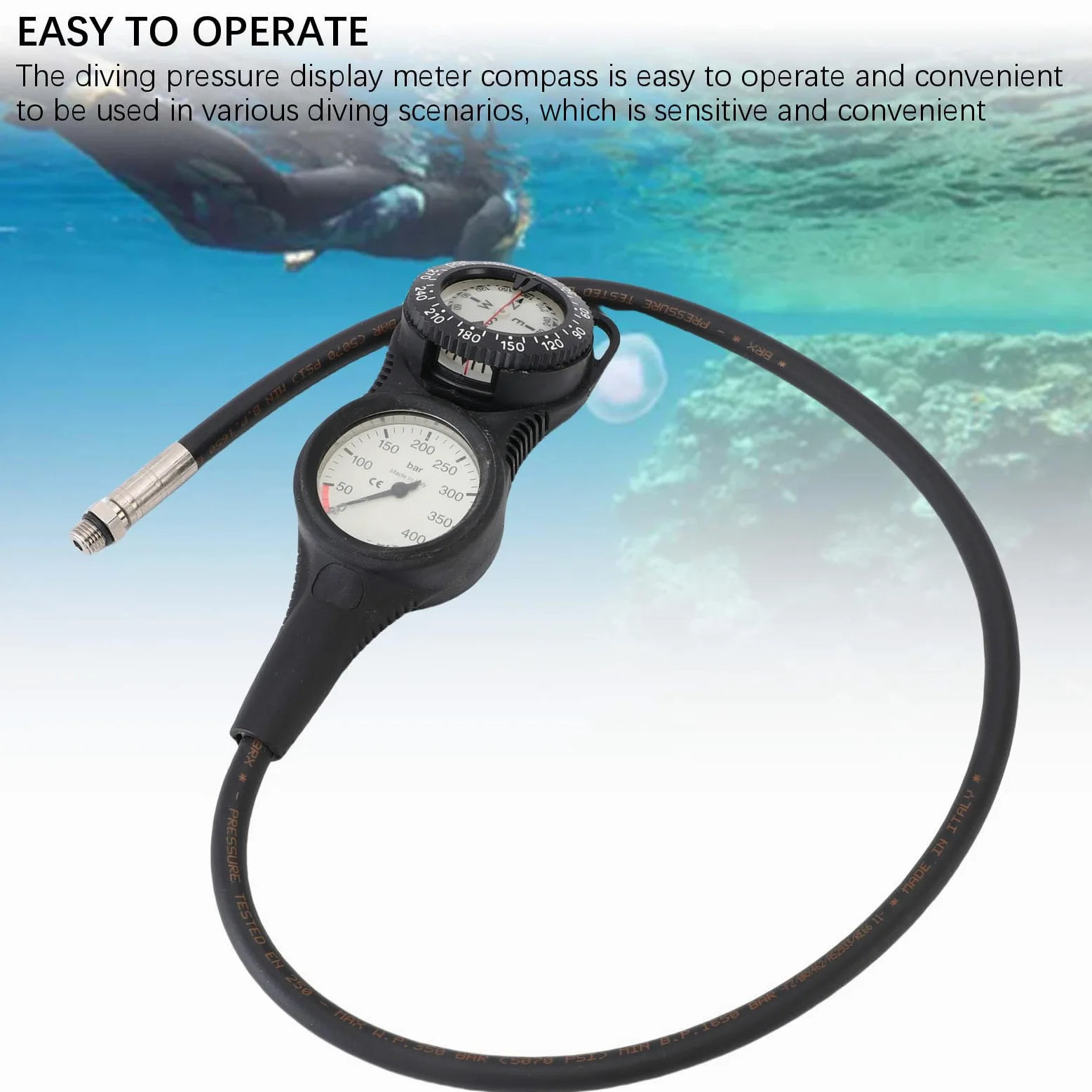 Sorandy Brújula Medidor de Presión de Buceo, Instrumento de Unidad Múltiple con Pantalla Clara con Material Plástico de Larga Duración, Consola de Instrumentos de Buceo para Recreación