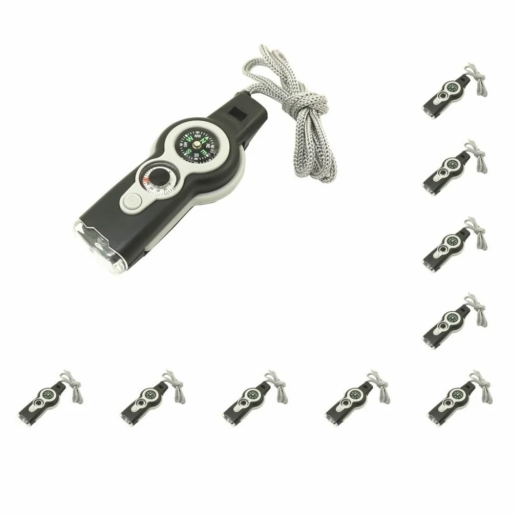 Juego de 10 silbatos de emergencia 7 en 1 con cordón, silbatos ligeros, lupa multifunción, herramientas de supervivencia de seguridad, montañismo