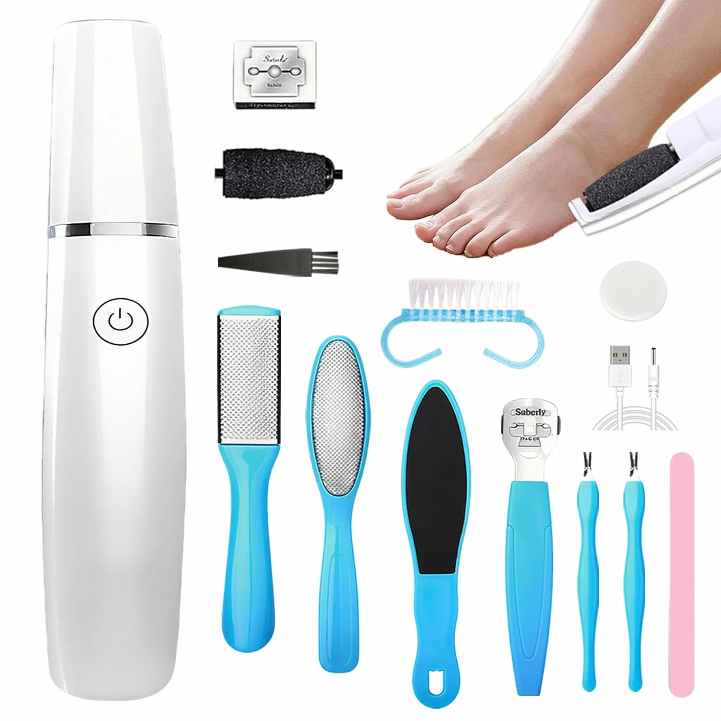 Lima Eléctrica Pedicura Profesional, Recargable con 2 Rodillos de Recambio, para Pies Callos