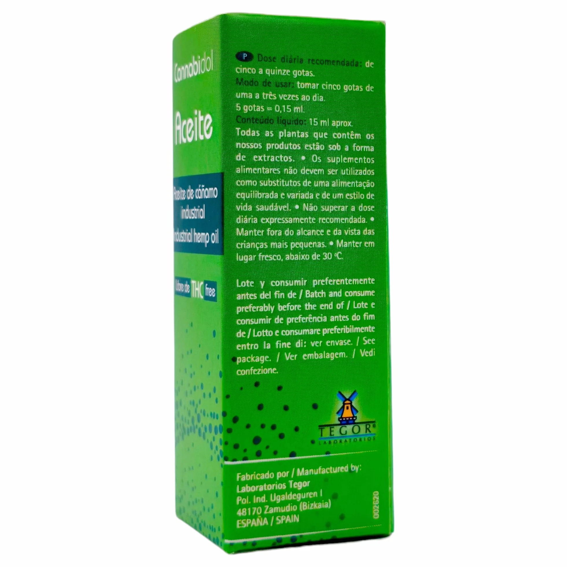 Tegor Cannabidol Aceite 15ml - Aceite de Cáñamo Natural para Relajación Muscular y Articular