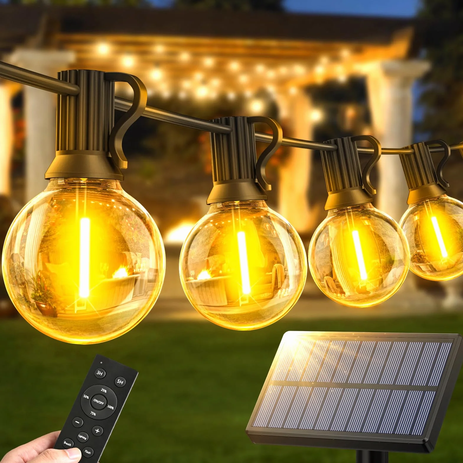 Warlisou Guirnaldas Luces Exterior Jardin Solar G40 45.9ft Led Blub 14M Lámparas Solares de Jardín Control Remoto Impermeable
