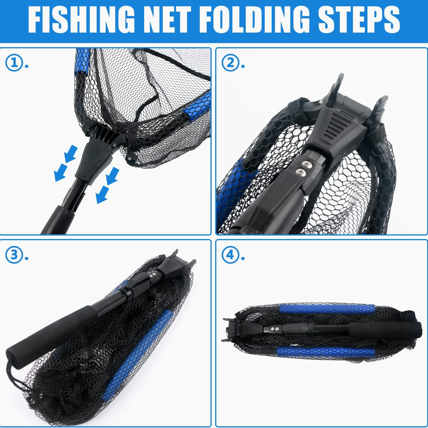 Red de pesca, red de aterrizaje plegable flotante con alicates de pesca de 7 pulgadas y agarre de labios de pesca, accesorios de herramientas de pesca para peces fácil de atrapar y liberar agua dulce