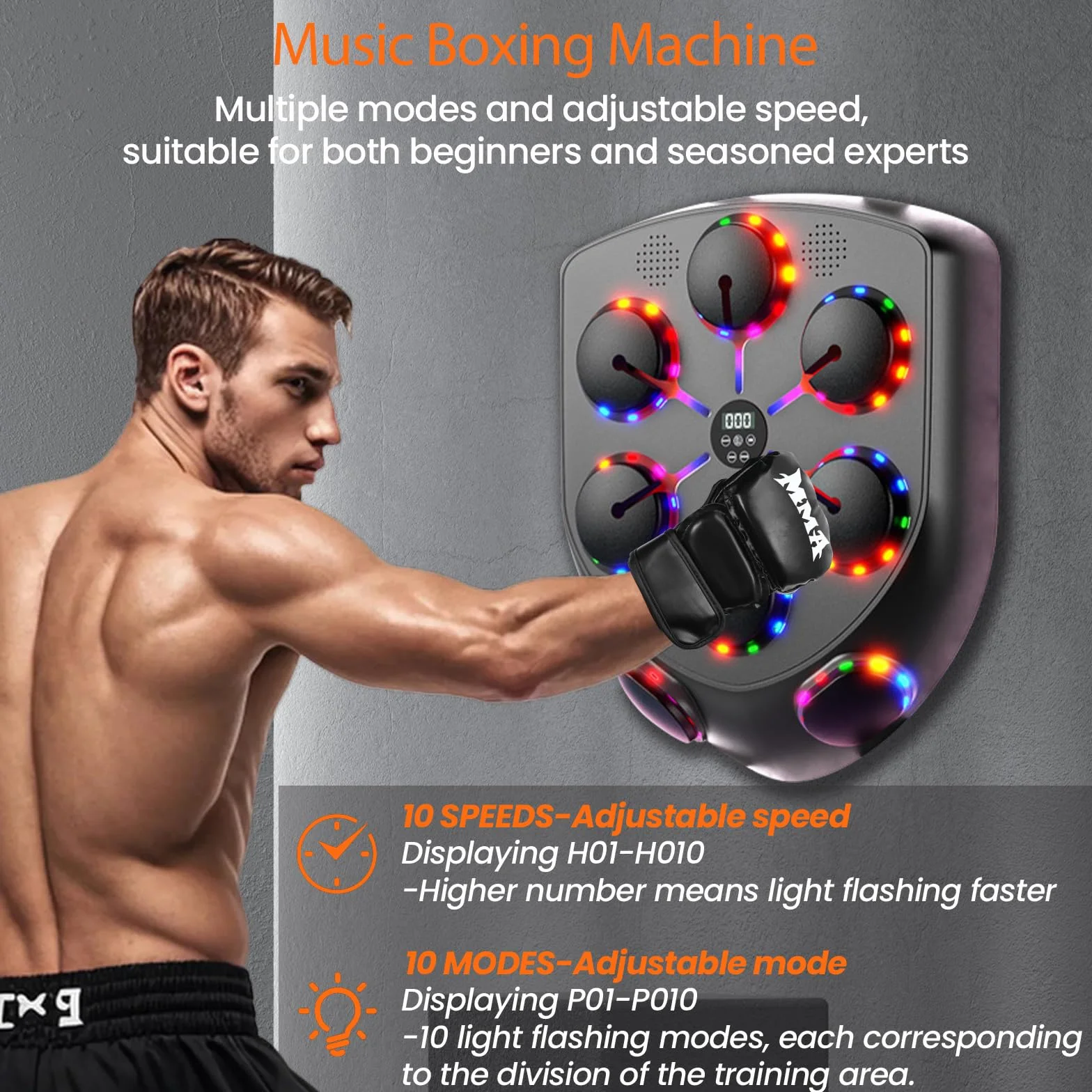 Ark miido Music Boxing Machine Bluetooth con Guantes, 9 Modos de Velocidad, Boxeador de Pared para Entrenamiento de Boxeo Adulto