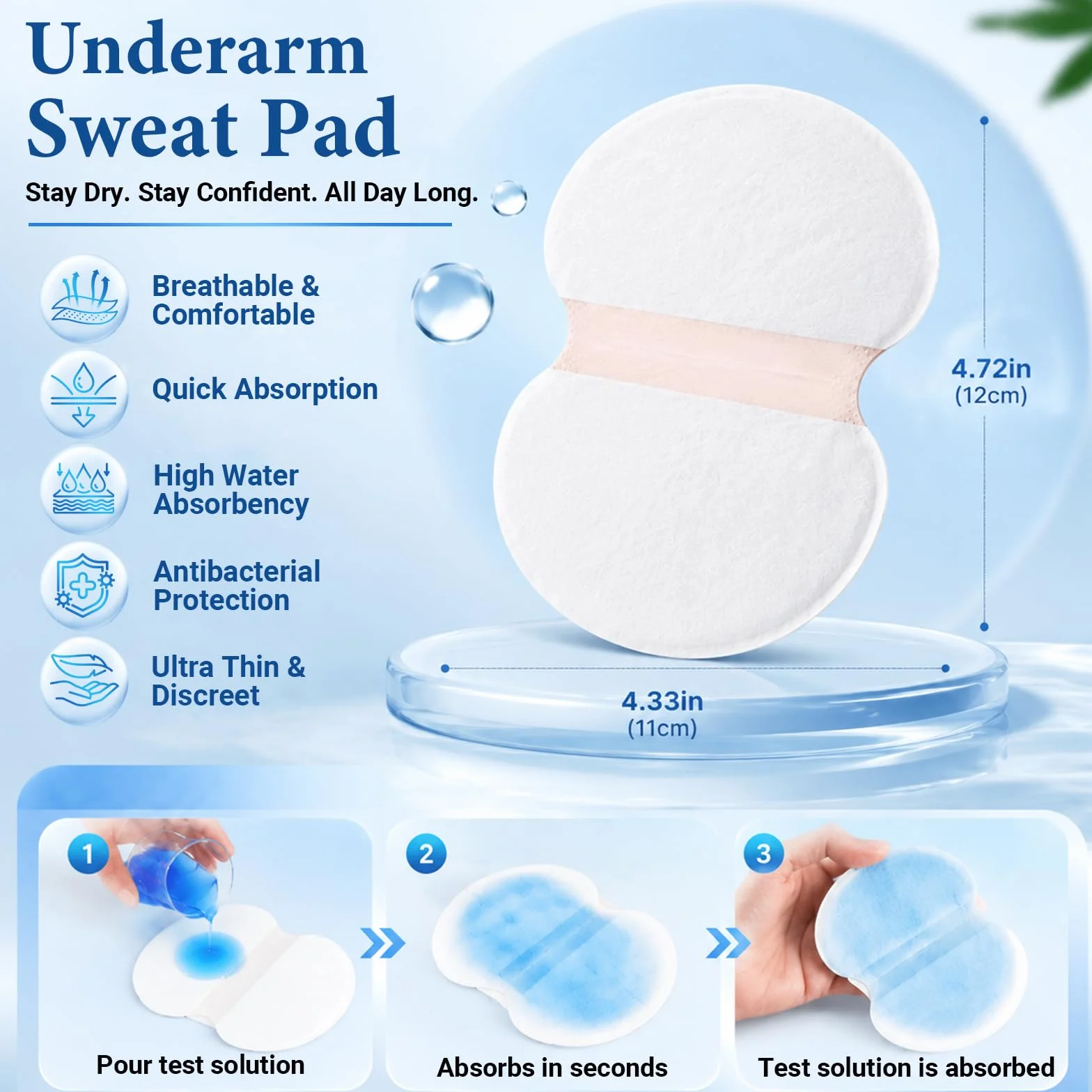 Almohadillas Autoadhesivas para Axilas, Protectoras para el Sudor, Invisibles, Absorción y Reducción de Olor, 80 Piezas