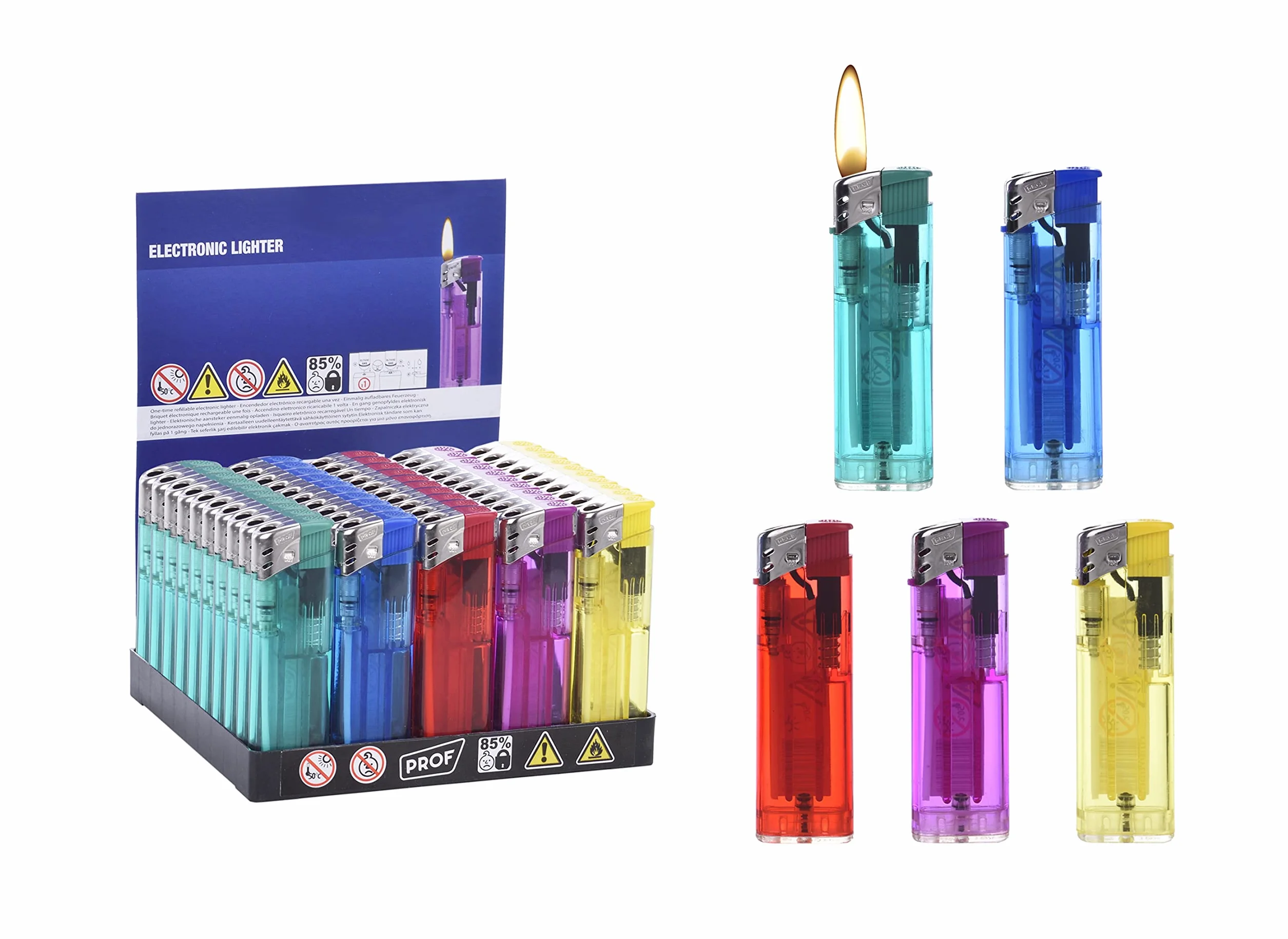 HIBRON Mechero Electrónico Recargable Pack 50 Colores Surtidos